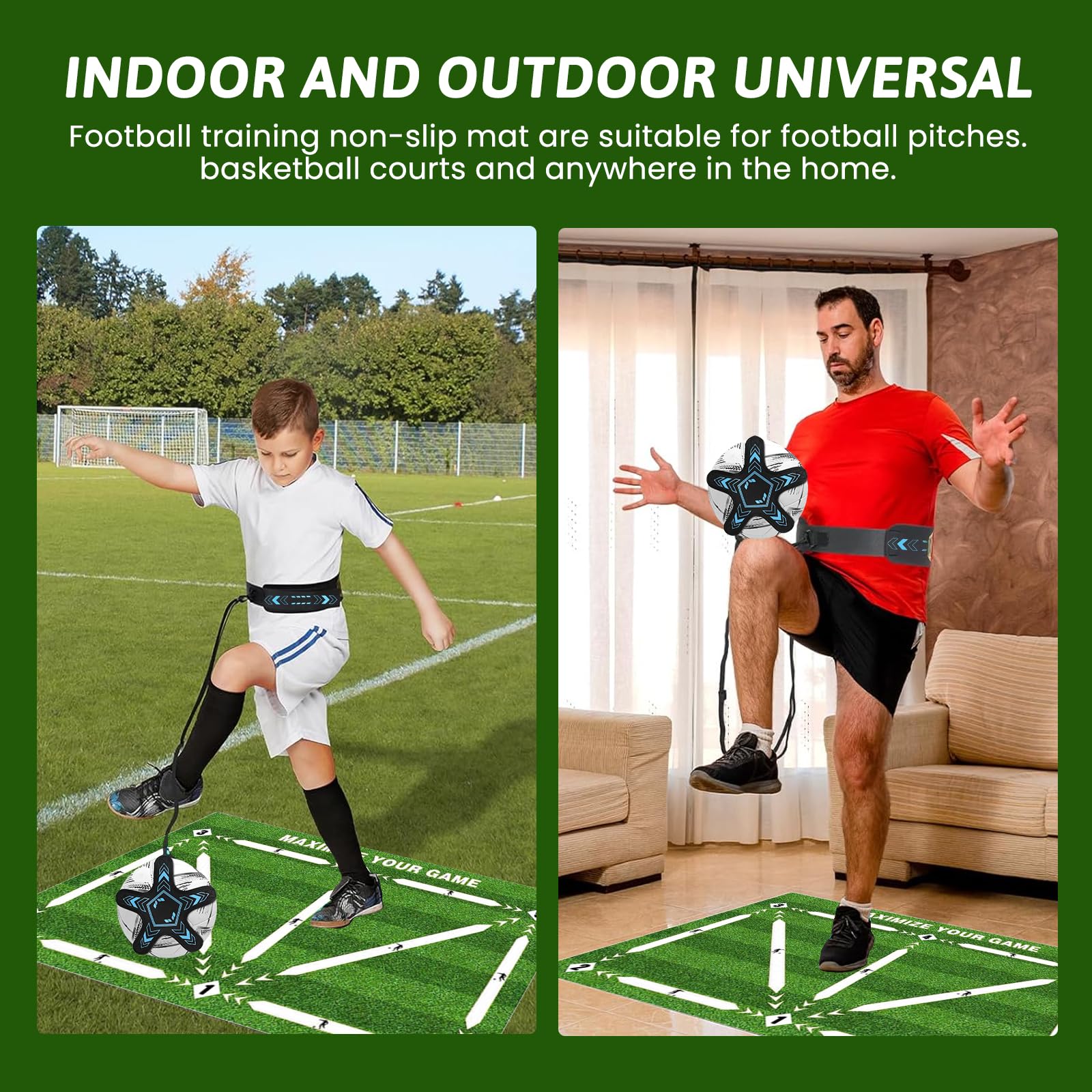 Tappetino da allenamento per passi di calcio con cintura in vita regolabile, tappetino da allenamento per passi di calcio, antiscivolo, 60x90 cm Tappeto antiscivolo per allenamento di calcio