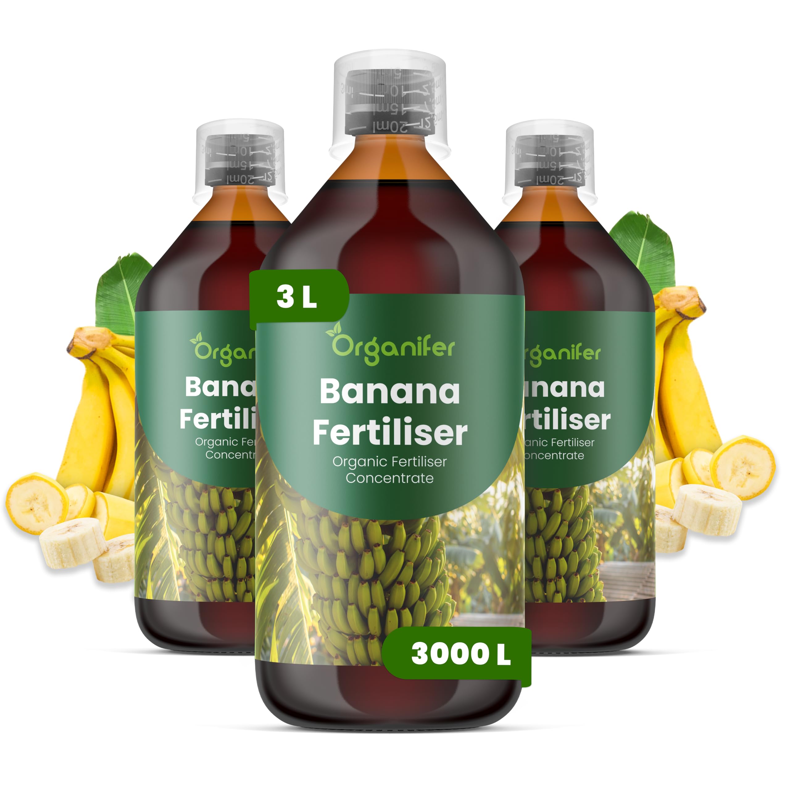 Fertilizante Líquido Para Banano - 3x1L - NPK 2-1-8 | Fertilizante Para Plantas Robustas Y Hojas Sanas - Favorece Raíces Y Vitalidad - Organifer
