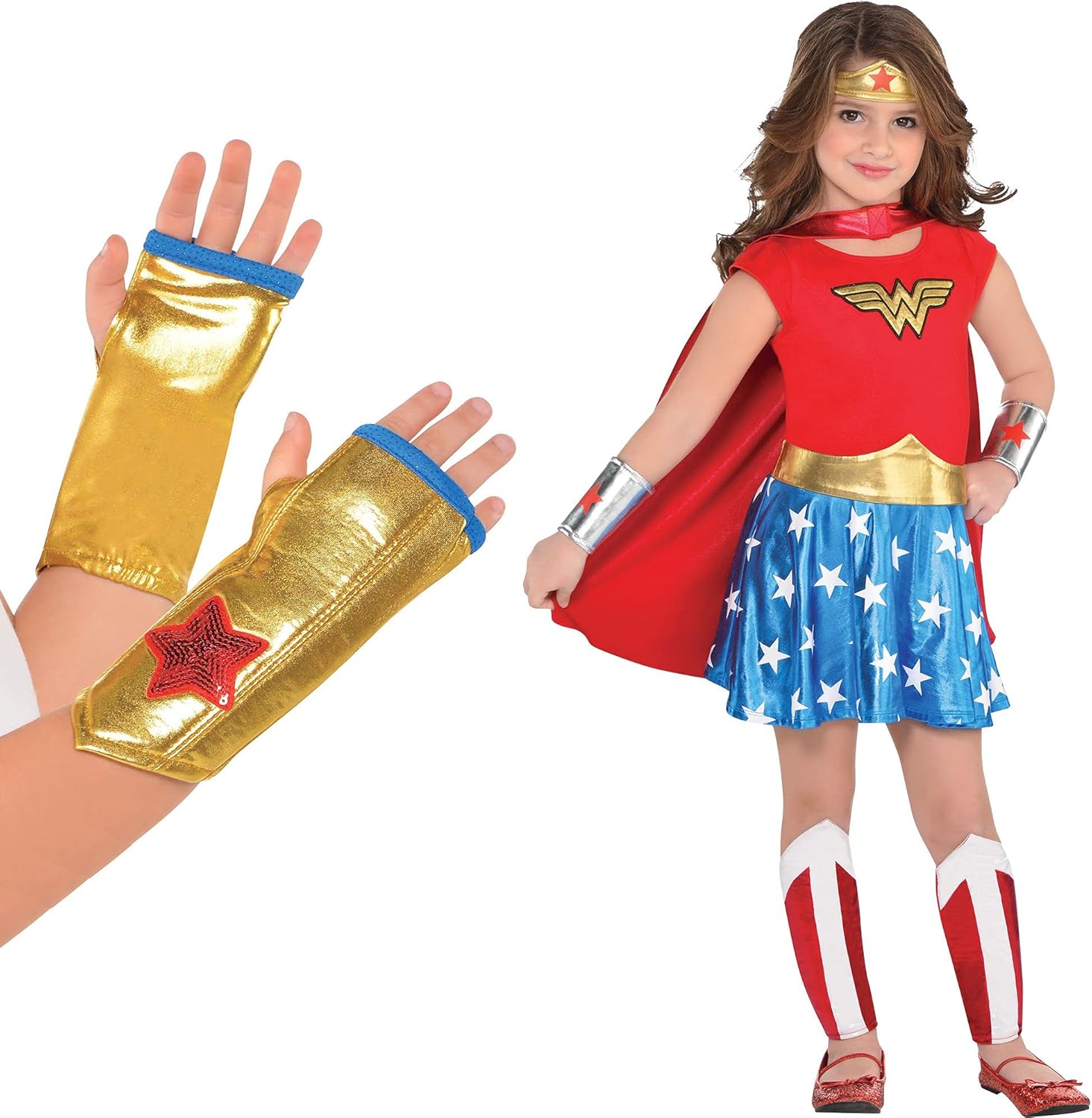 Party City Wonder Woman Costume for Girls, Includes a Dress, a Headband, Arm and Leg Warmers, a Cape, and More : Clothing, Shoes & Jewelry