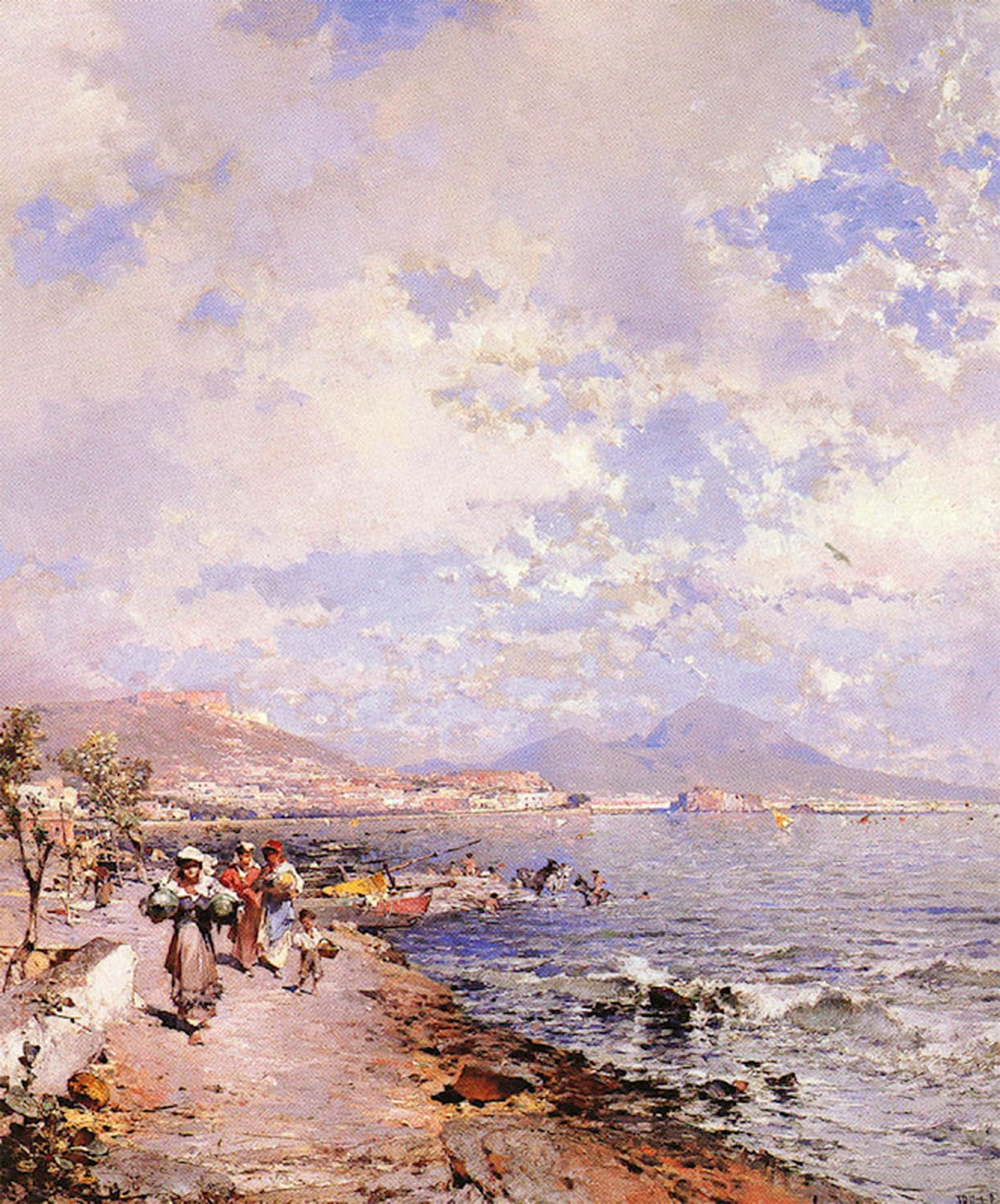 ARTXLXXBN Famous Painting Art Wall Decor Abstract Art Picture the Bay of Naples by Franz Richard Unterberger Animal Pictures for Home Decor 60x90cm