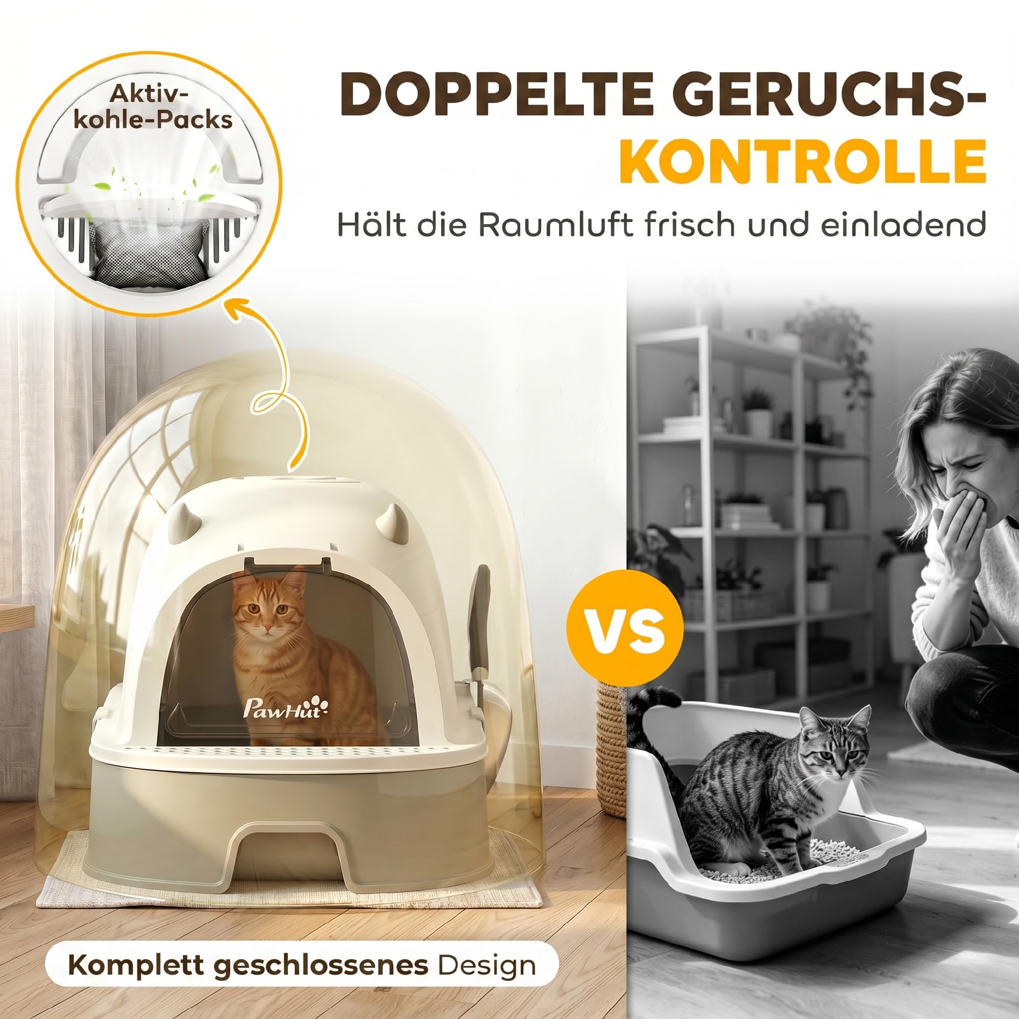 PawHut Katzentoilette mit Abnehmbarem Deckel bis 5 kg 52 x 42 x 39 cm Grau | Edelstahl, Katzenklo, Schaufel, Aktivkohlefilter, Geruchsdicht, für Mittelgroße Katzen