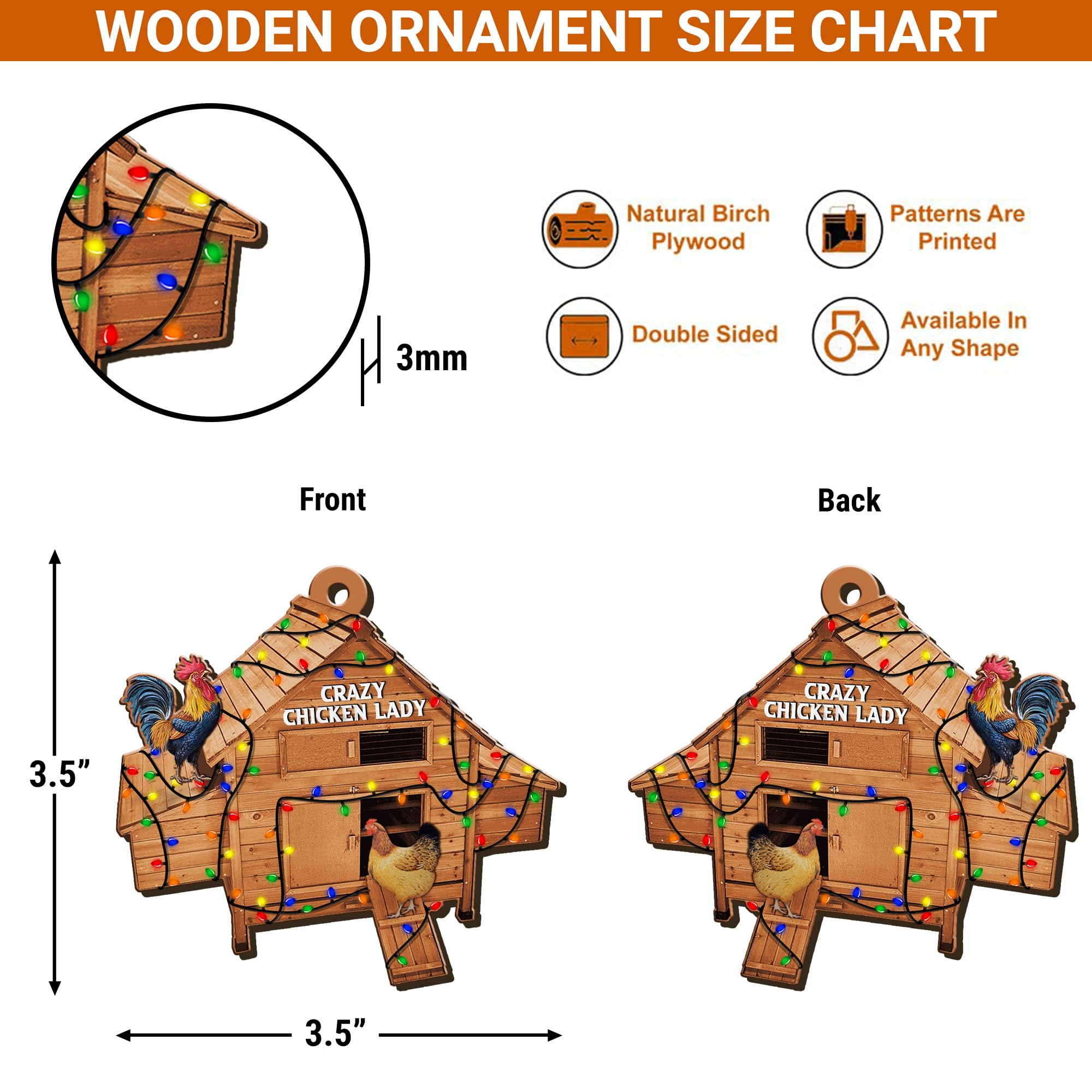 ROLOL Chicken Coop Ornaments, Funny Christmas Ornament Farmhouse Countrycore Seasonal Decoration, Gift for Farmer, All Over Printed Chicken Hanging Wooden Ornaments 3.5 Inches