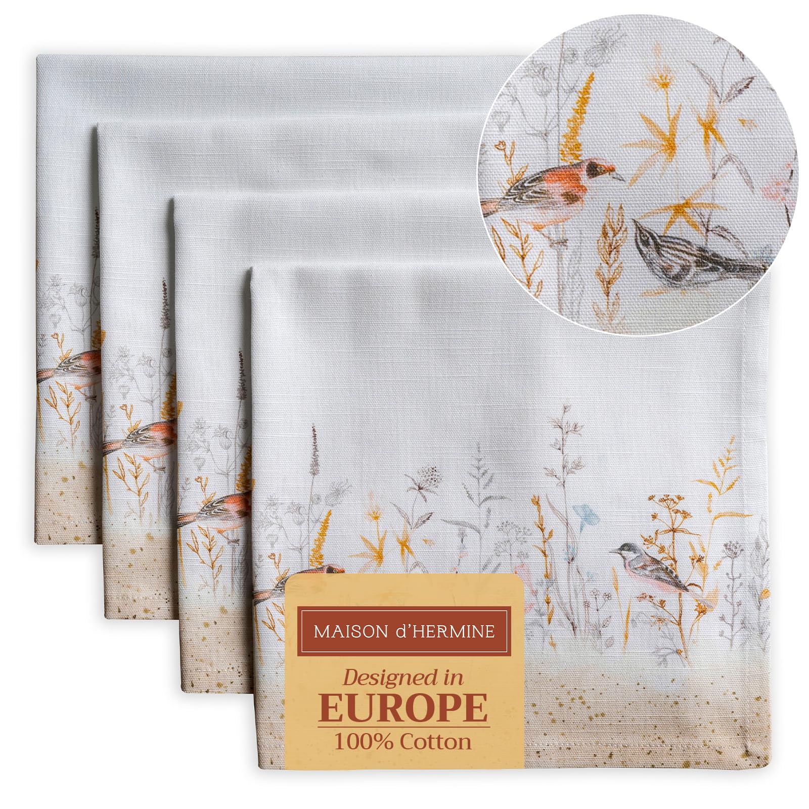 Maison d'Hermine - Juego de 4 servilletas de tela 100% algodón, reutilizables, cuadradas, lavables, ideales para cenas, bodas y regalos del día de la madre (45 x 45 cm)