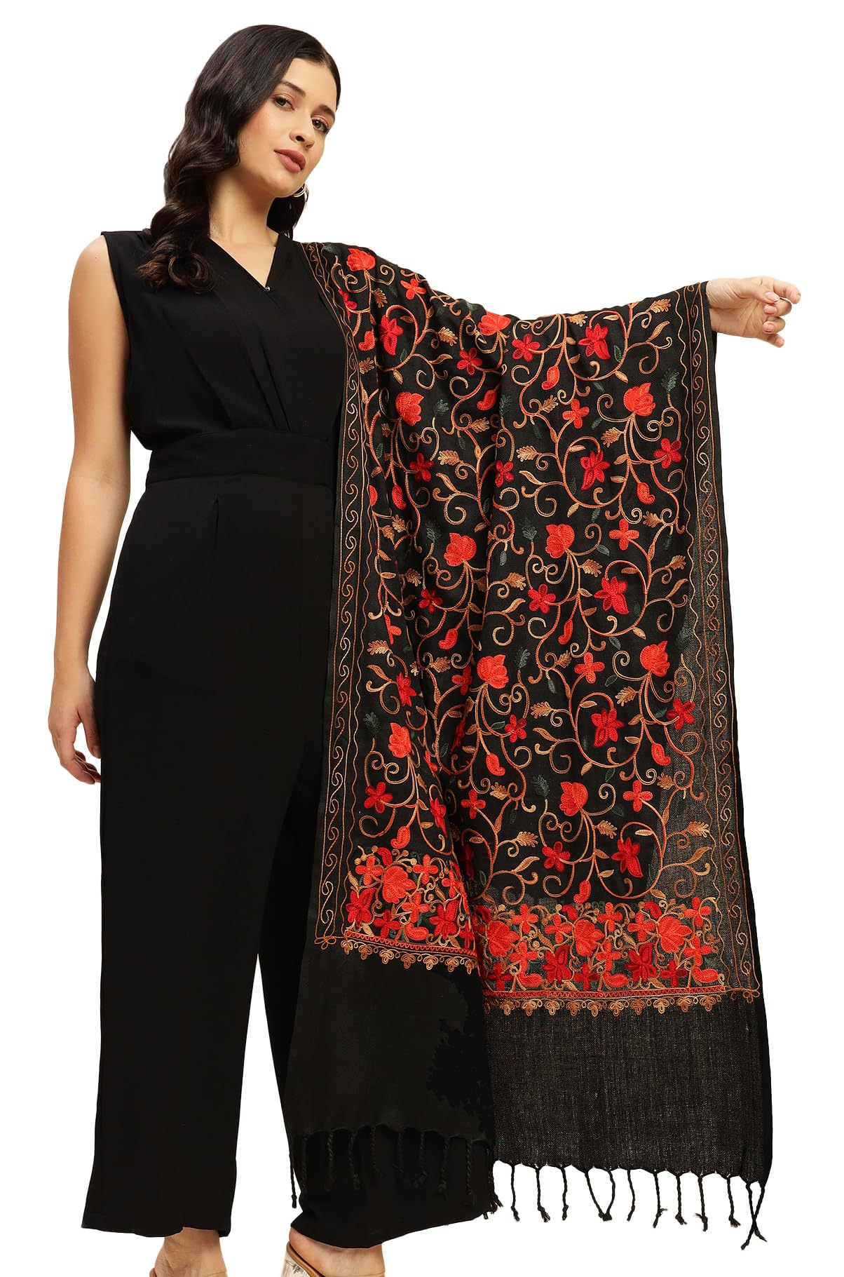 Designer Acrylic Kashmiri Shawl Embroidery Stole, 70cm x 200cm