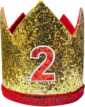 CHuangQi Theme Birthday Party Glitter Crown, 1st 2nd 3rd Birthday Party Hat for Boy Girl 2nd
