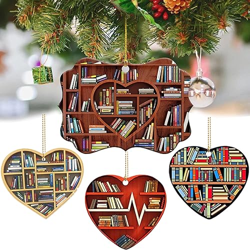 Adorno de corazón para amantes de los libros adornos de Navidad adorno de árbol 2022 regalo para su bibliotecaria regalo de Navidad adorno acrílico