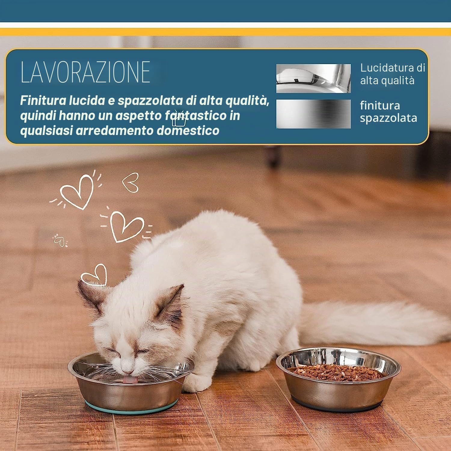 PEGGY11 Ciotole per Gatti in Acciaio Inossidabile, Fondo Antiscivolo, per Uso Alimentare, Senza BPA, Lavabili in Lavastoviglie, 430ML, 2 Pezzi