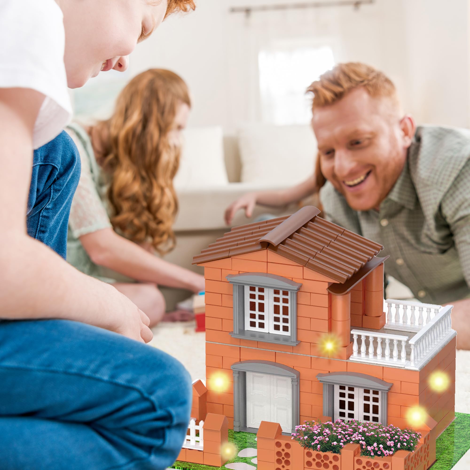 Gioco di Costruzione Casa di Mattoni con Luci | 270 Pezzi in Plastica ABS Sicuri per Bambini | Migliora le Abilità Precoci e lo Sviluppo dell'Intelligenza | Materiale Riciclabile