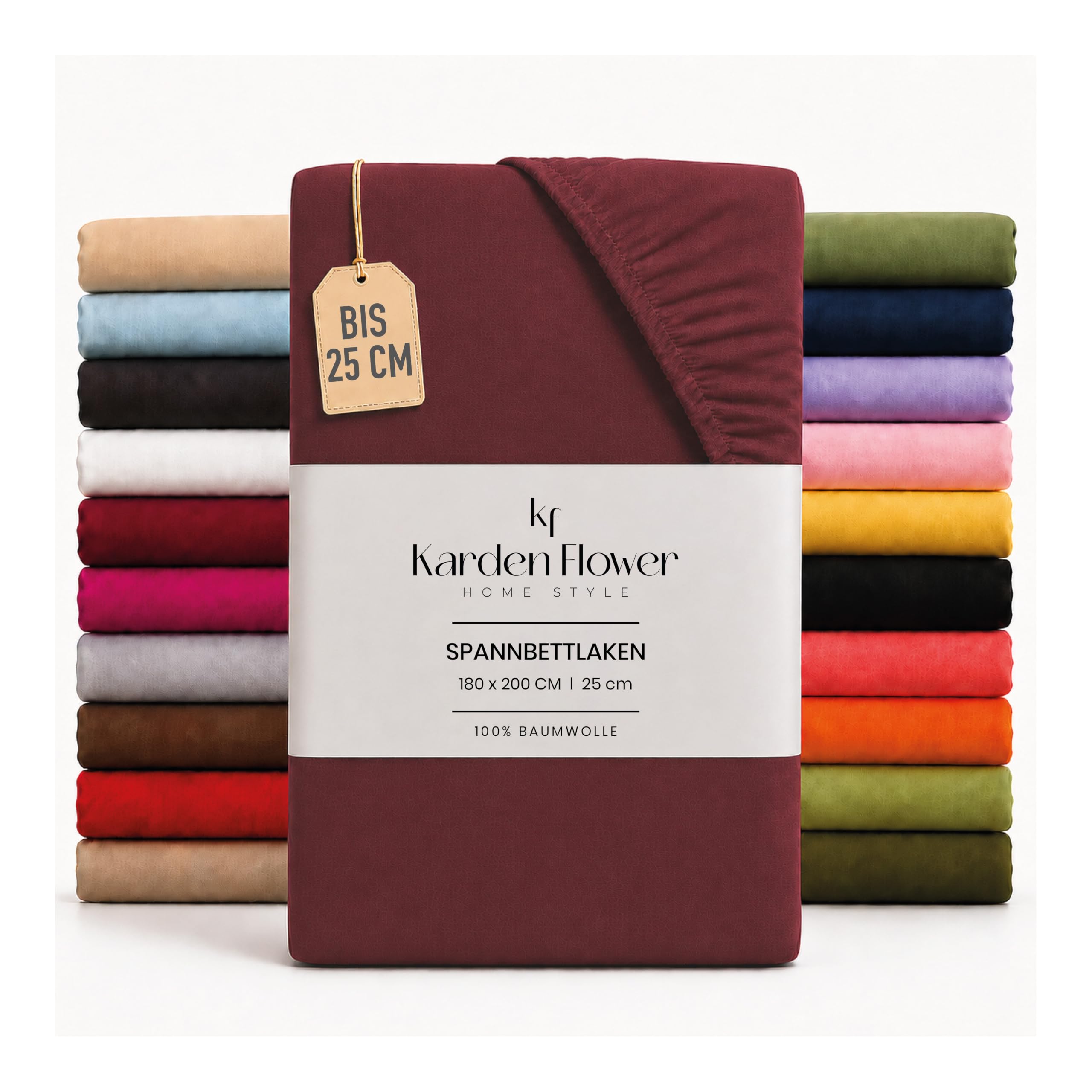 Karden Flower Jersey Fitted Sheet 90 x 200 cm Bordeaux - Fitted Sheet 100% Cotton, Bed Sheet 90 x 200 cm up to 25 cm Mattress Height Bordeaux — image 1