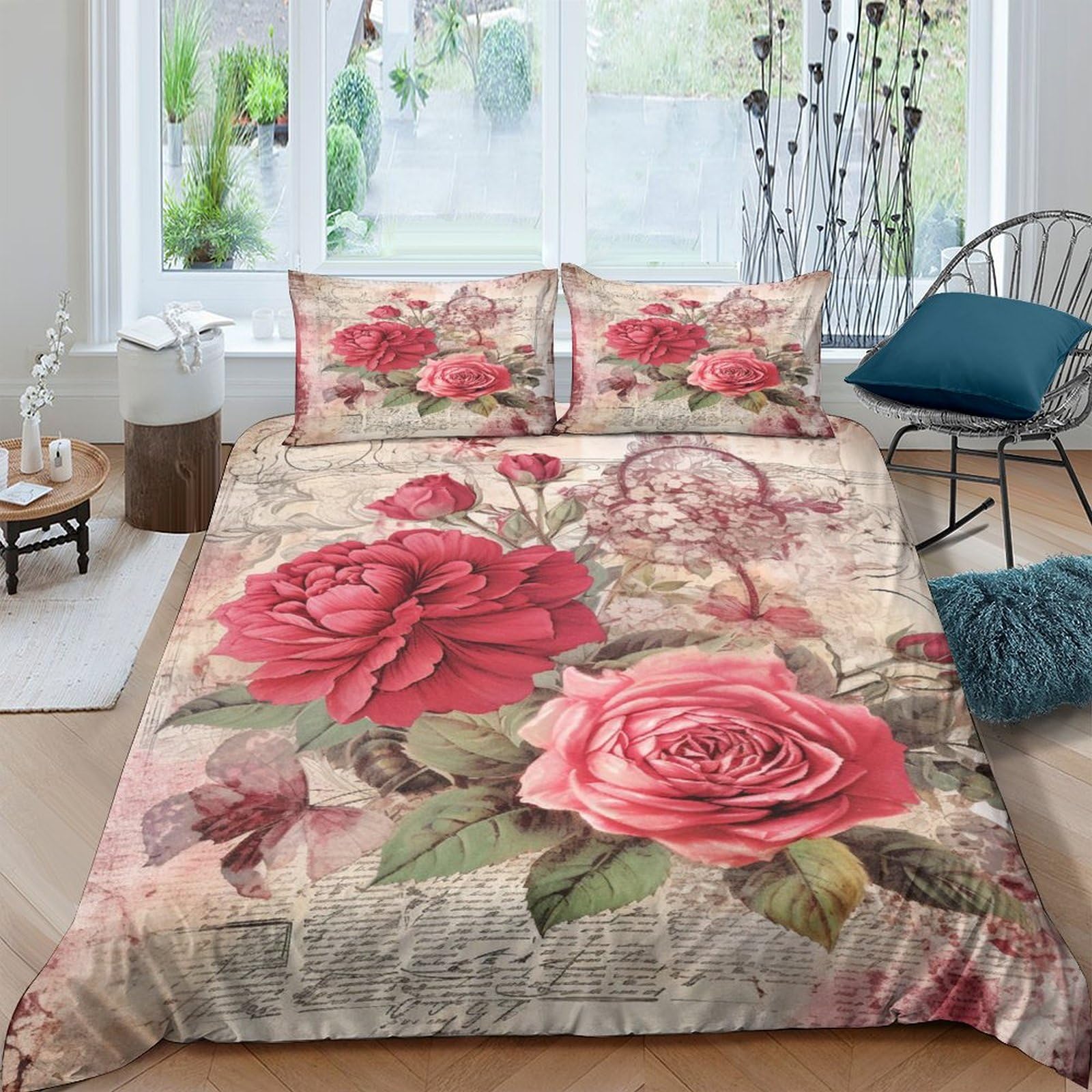 Housse de couette rose 3D parure de lit double 200x200cm pour adultes et enfants