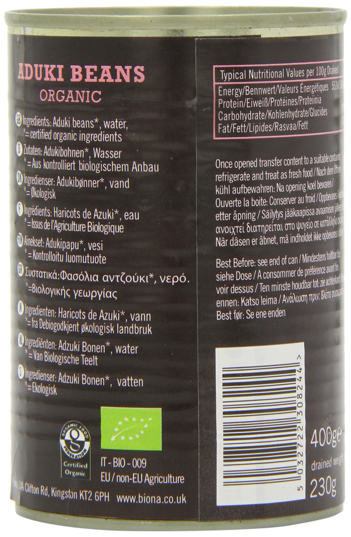 Biona Organic Aduki Beans 400 g (Pack of 12)