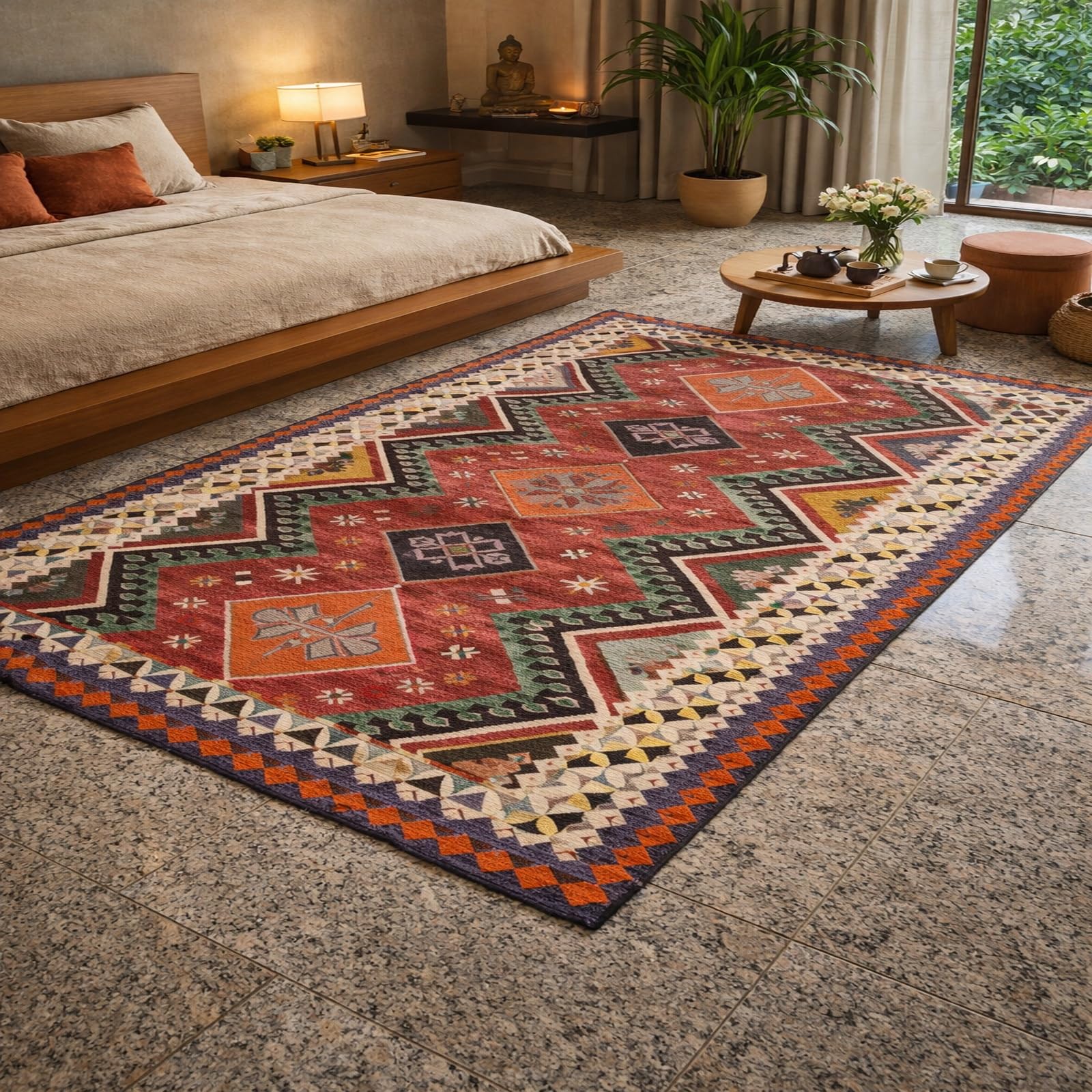 Tapis cuisine sous table lavable 150x150 cm vintage multicolore