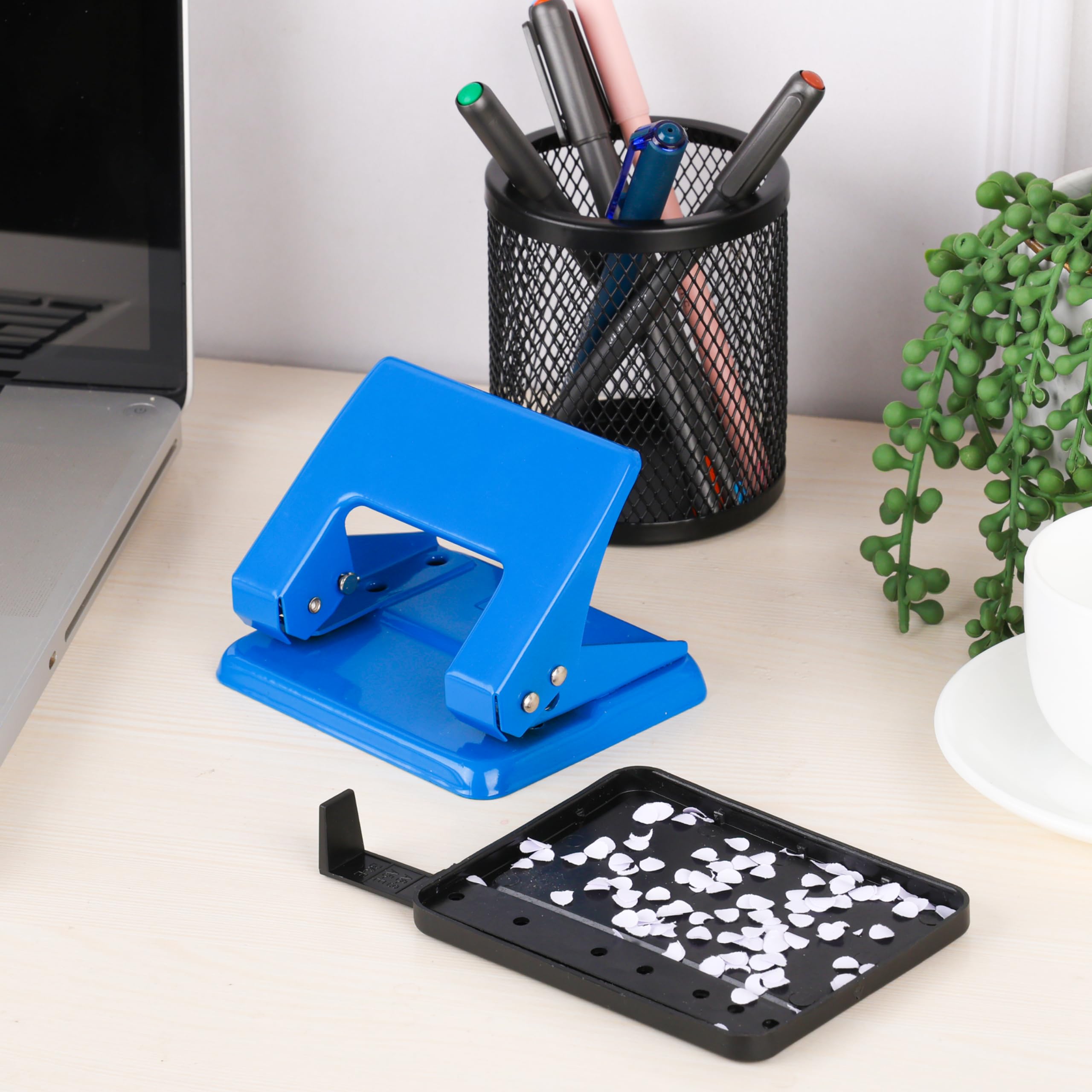 Belle Vous Perforatrice Bleue Extra Robuste à 2 Trous - Capacité 70 Feuilles - Distance Entre Trous 7,5 cm - Perforeuse Bleue avec Poignée Verrouillable - Travail Maison et École