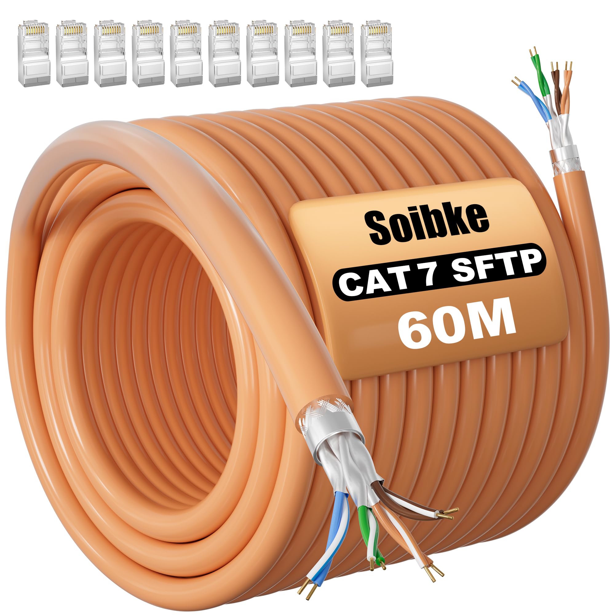 Sponsored Ad – Cat 7 Ethernet Cable 60m High Speed Outdoor Shielded - Waterproof Network Cable for Internet and LAN - Gigabit 10Gbps WLAN S/FTP 24AWG LSZH Patch