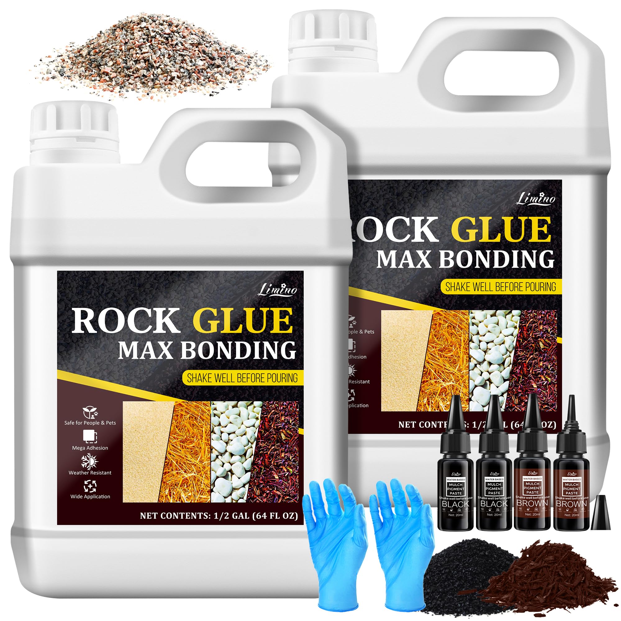 Liant à gravier avec couleur – Kit de couleur 3 en 1 (transparent, noir, marron), colle à paillage pour paysages de gravier, colle à gravier extra forte pour l'extérieur pour chemins, jardin, terrasse