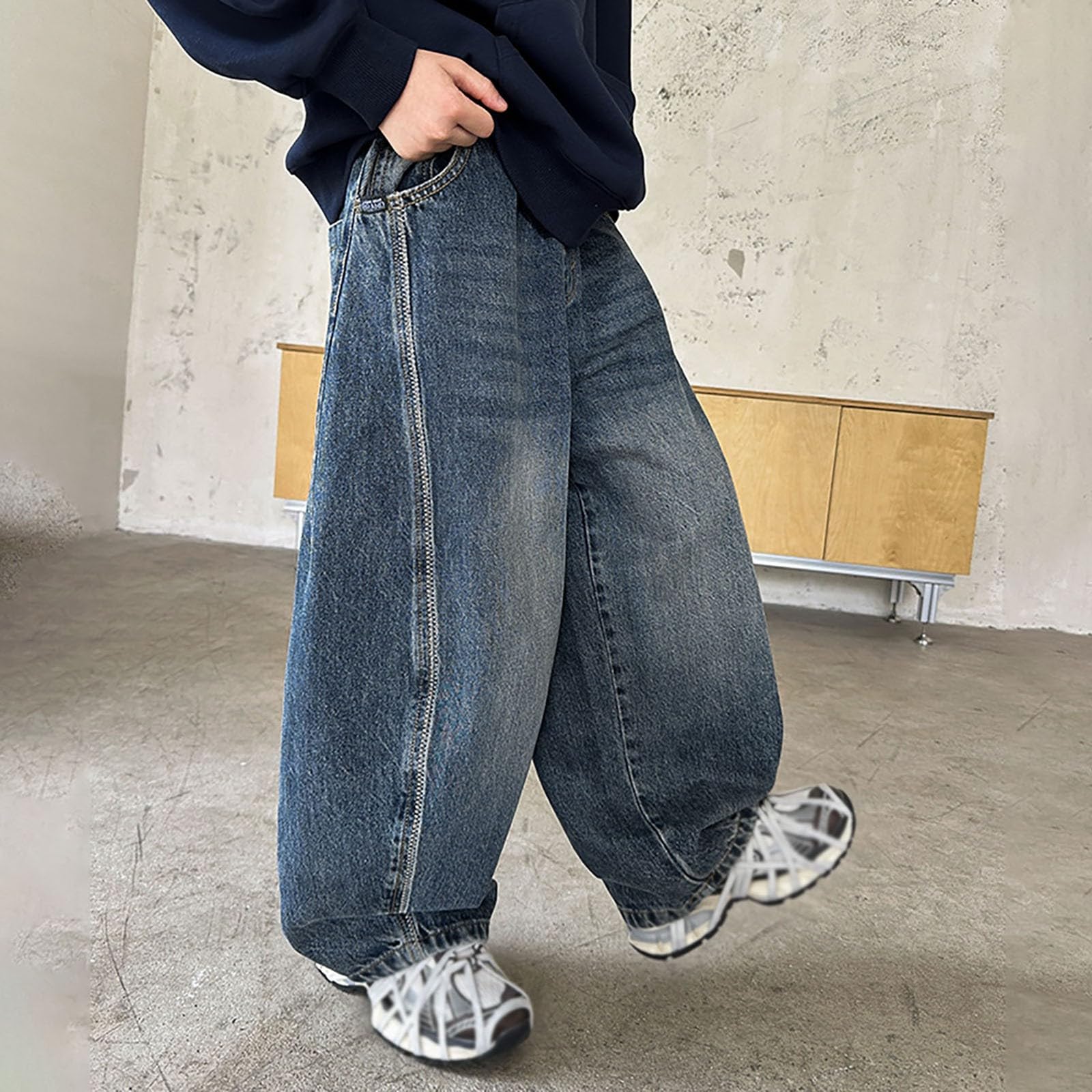 Genérico Vaqueros Niño 4-14 Años Baggy Pantalon Vaquero Adolescentes Chico Cintura Elastica Rectos Moda Y2K Streetwear Jeans Pantalones Vaqueros Cargo Denim Loose Primavera 2026