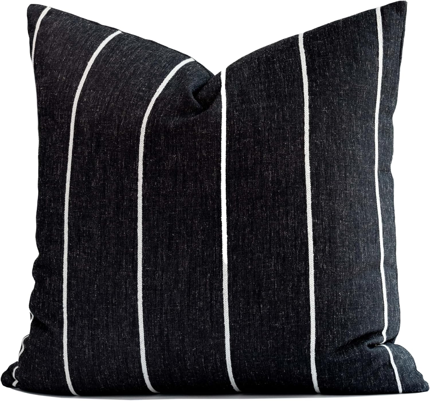 Crumbs Home Modern Farmhouse Fall Linen Indoor Outdoor Lumbar Pillow Cover Only, 12"x20" Water Repellent for Patio, Backyard, Couch, Rust Neutral Embroidered Stripes