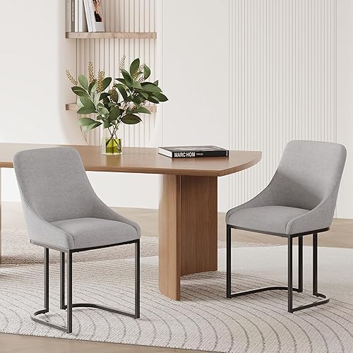 COLAMY Juego de 2 sillas de comedor de cocina (gris claro), sillas tapizadas de tela con respaldo, sillas estables en forma de U para cocina, hotel,