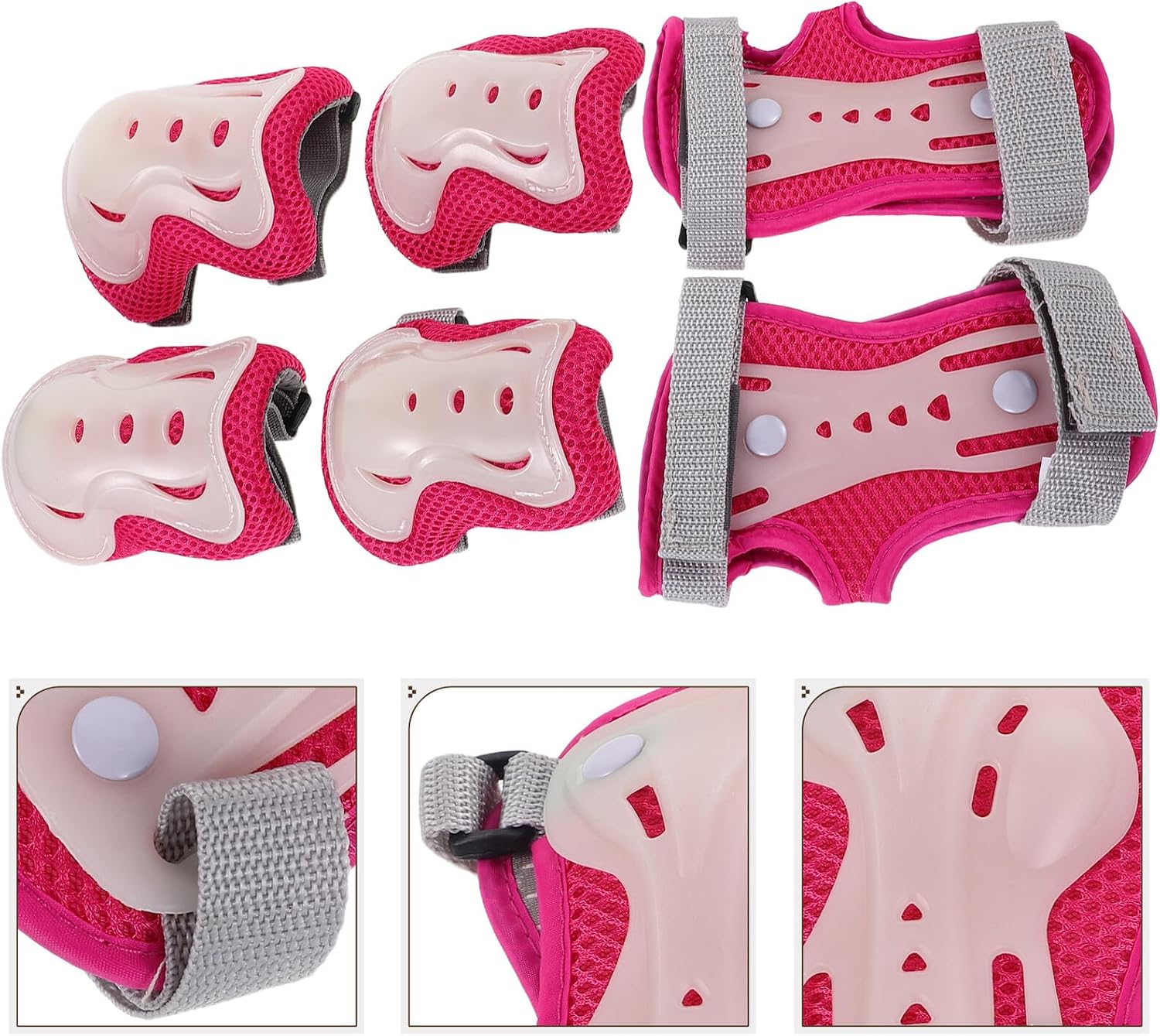 Protective Gear Set for Cycling and Roller Skating, Glow-in-the-Dark Knee Elbow Wrist Guards, Medium Size Pink, 6pcs Safety Pads for Outdoor Sports and Riding