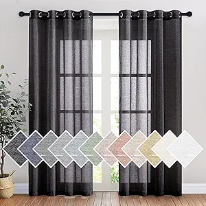 NICETOWN Black Sheer Curtains 84 inches Long, Grommet Semi Sheer Linen Drapes Privacy with Light Through for Bedroom/Living Room, W52 x L84, 2 Panels