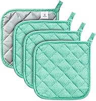 Vista 1 de Joyhalo Paquete de 4 agarraderas para ollas de cocina, agarraderas de horno de algodón con gran resistencia al calor, almohadillas térmicas