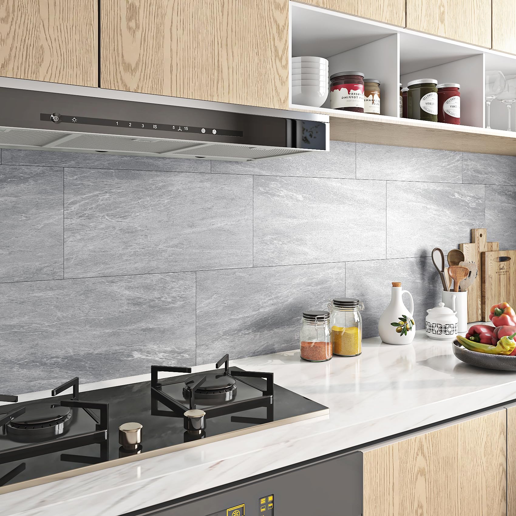 FunStick 30X60CM 15 Pezzi Adesivi per Piastrelle Grigio Effetto Cemento Mattonelle Adesive Bagno Impermeabile Carta da Parati Decorativa Adesiva Muro Grigio Paraschizzi Cucina Adesivo Rivestimento