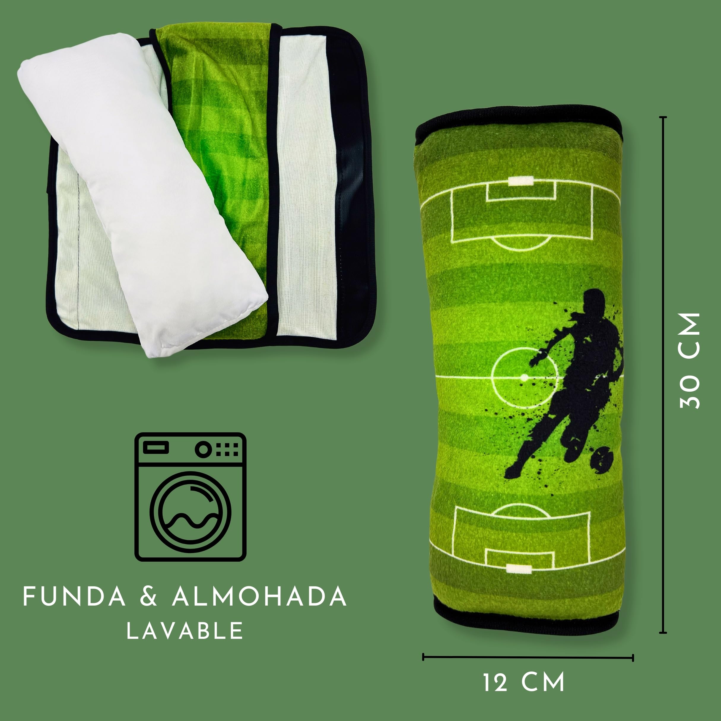 HECKBO Almohadilla para coche con dibujos de fútbol para niños - lavable a máquina suave, tacto de peluche, almohadilla cinturón de seguridad — view 2