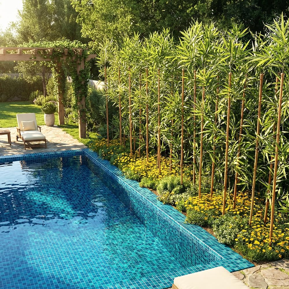 VeriNatural Künstlicher Bambus 150 cm, UV-beständig, 24 echte Bambusstäbe | Kunstpflanze mit echten Bambusstäben,flexibel kombinierbar als Sichtschutz,Pooldeko,Garten-und Wohnraumdeko