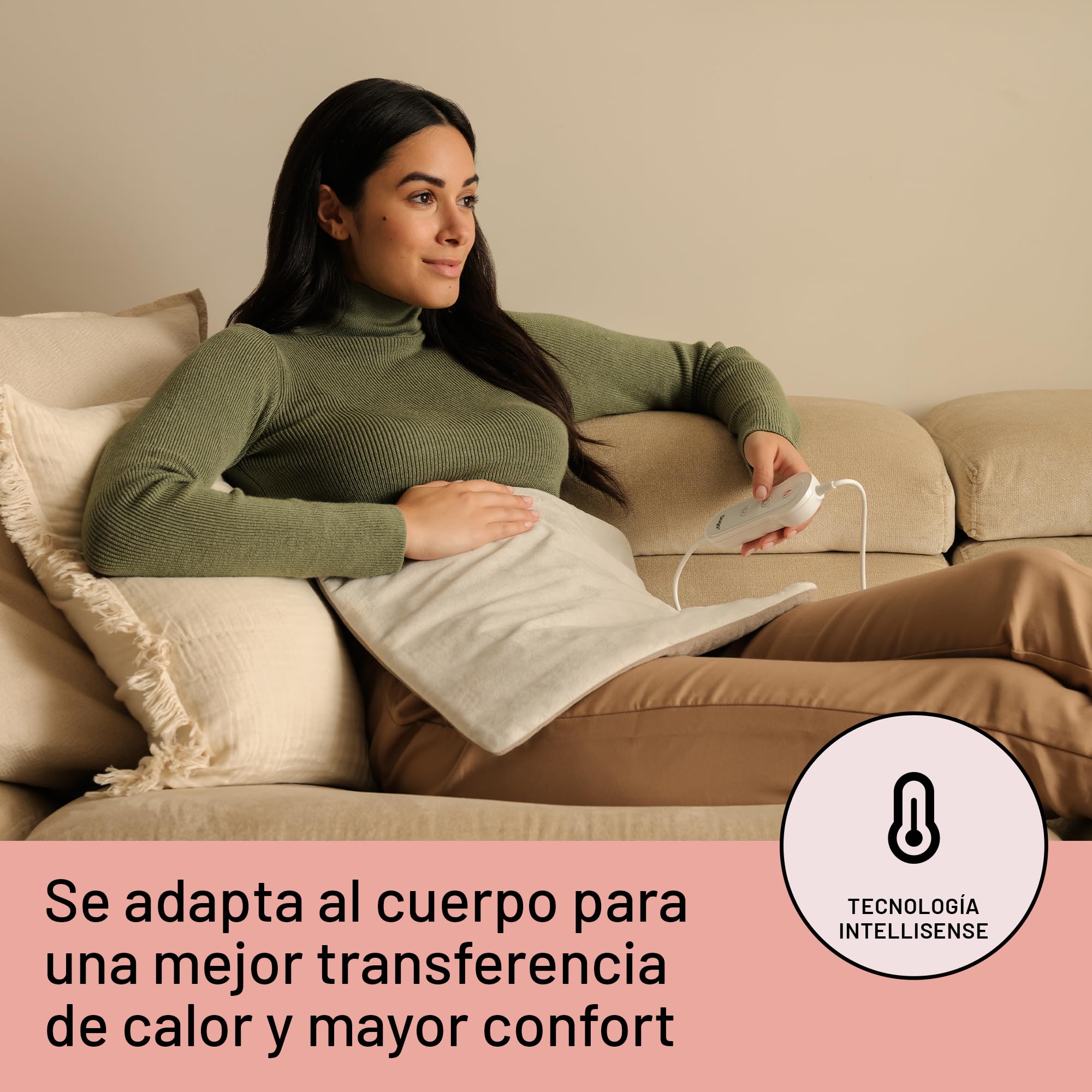DAGA Almohadilla Térmica con peso Confort Plus, Tecnología Intellisense, Suave Tejido, Multi-Temporizador, 4 Temperaturas, 35x40 cm