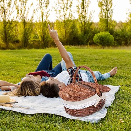 Miniatura 7 de Cestas de mimbre de mimbre para pícnic, cesta de almacenamiento de sauce, cesta de picnic con asa y tapas dobles para picnic, camping, al aire