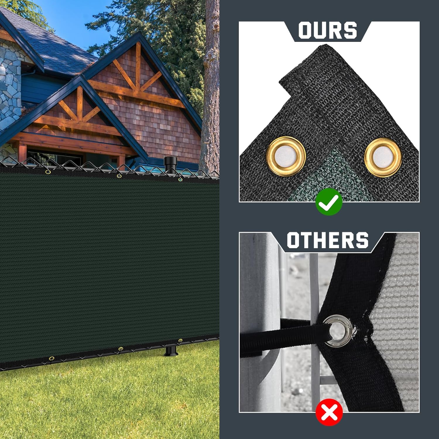Kesfitt Chain Link Fence Privacy Screen 6x50FT, 90% Privacy Fence Cover Outdoor, 170GSM HDPE Outdoor Privacy Screen with Brass Grommets, Wind & UV Resistant Fence Privacy Screen for Backyard & Pool