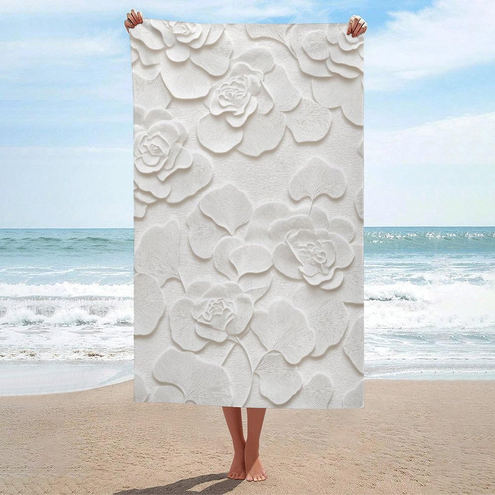 asbwuo Rose Petals Carved Soft Texture Beach Towel