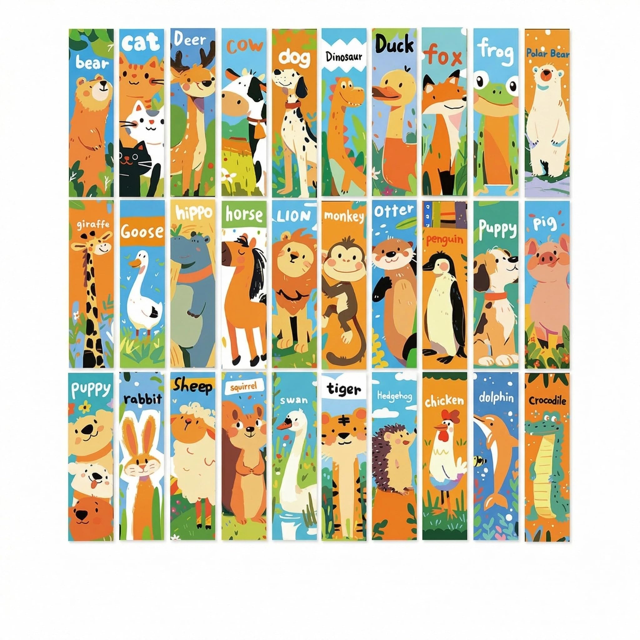 SINJAETRQ 30 Pack Bookmarks, Cute Animals Bookmarks, PVC Material, 15cm x 5cm, Perfect for Kids, Students, Gifts