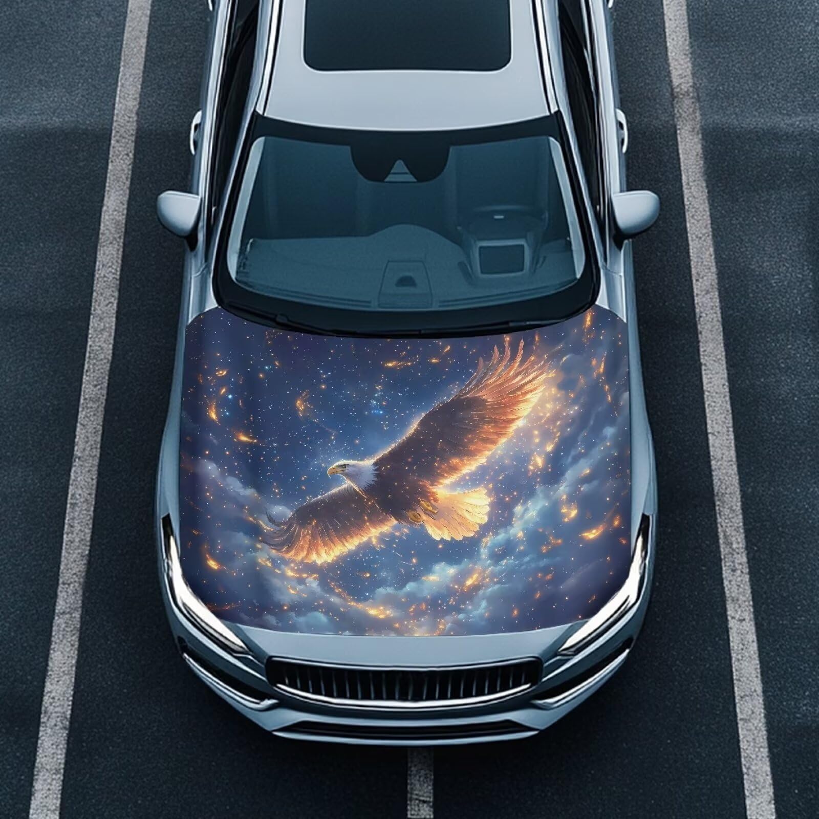 Galaxy Eagle Car Hood Cover Polyester Elastic Fabrics Can be Washed Suitable for Large SUV and Pickup Trucks