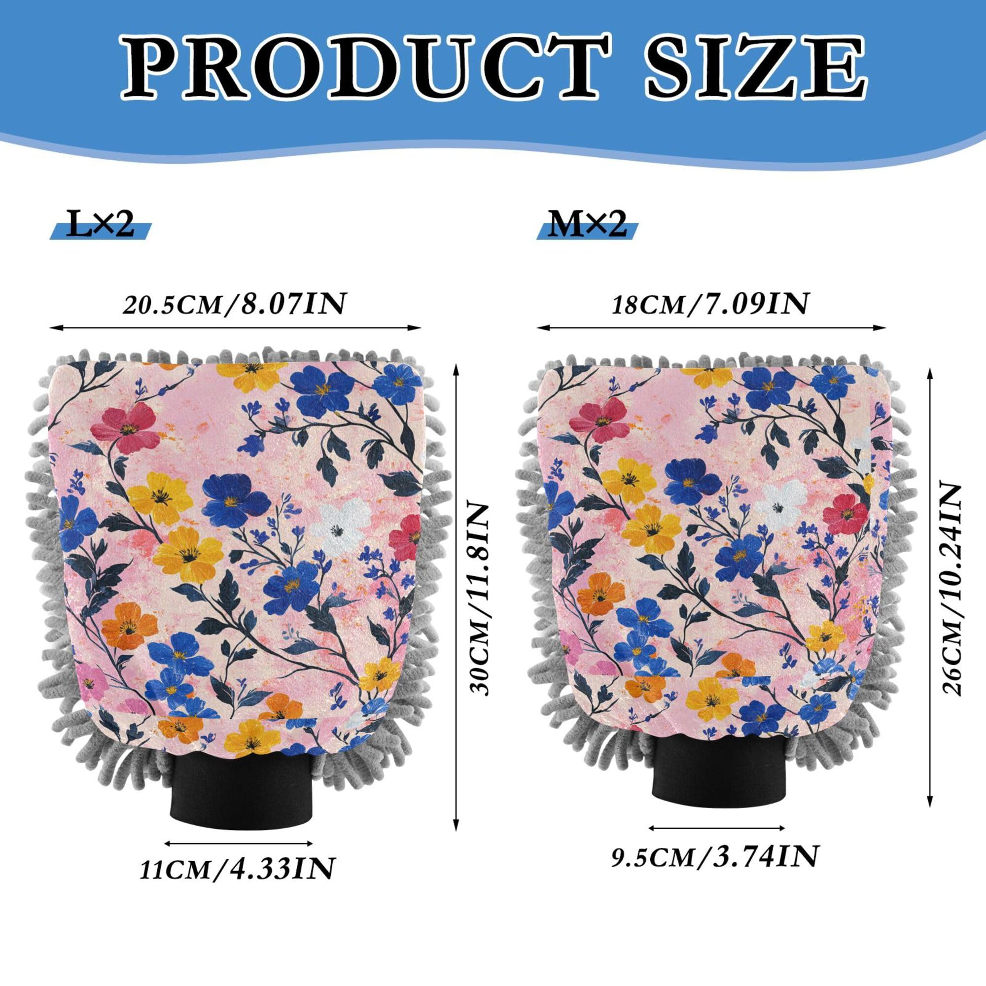 Flowers Hyacinths Peony Iris Pink Car Wash Mitts 11.8'' Gloves for Cars Washing Scratch-Free Cleaning Mitten for Auto Supplies