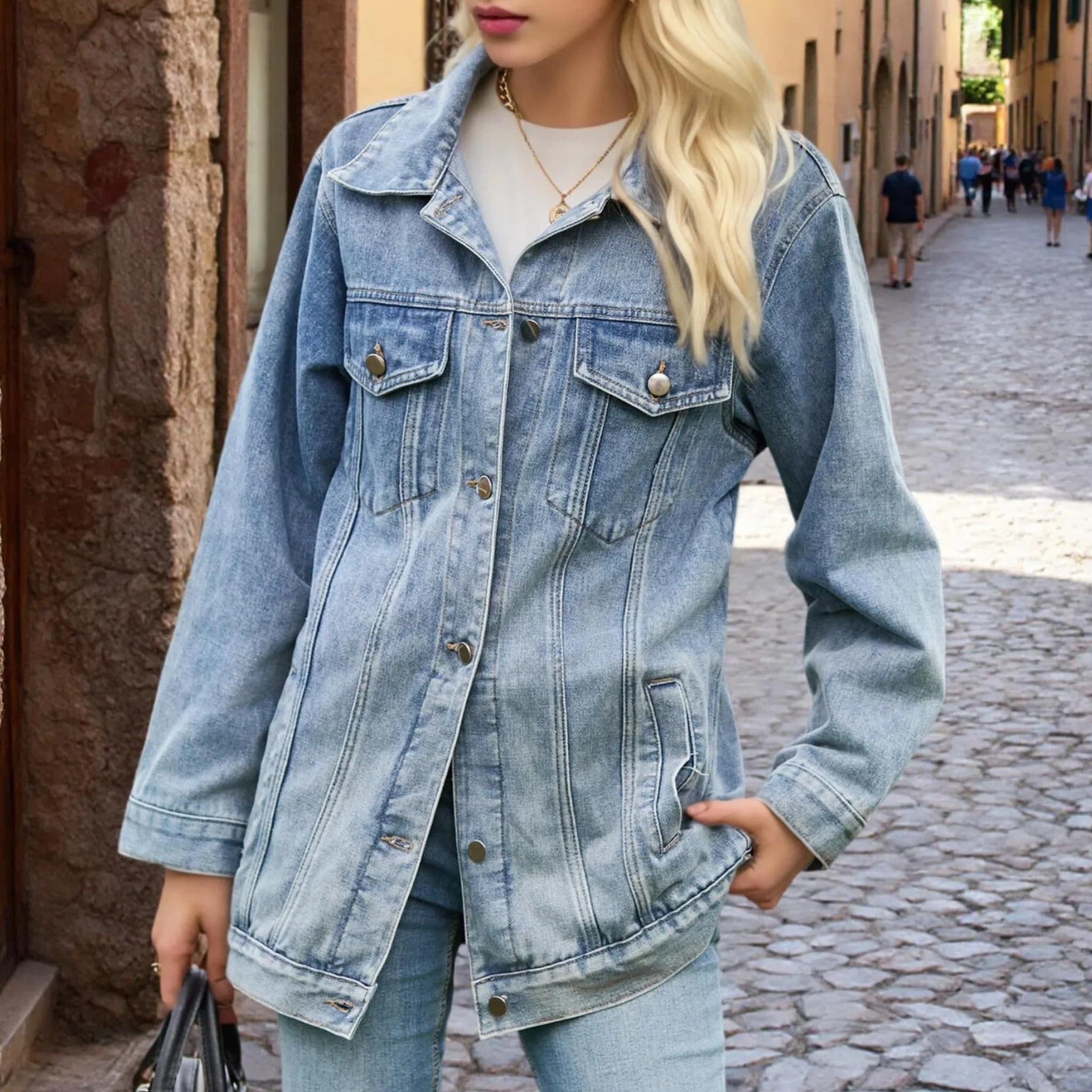 Damen Oversized Lange Jeansjacke