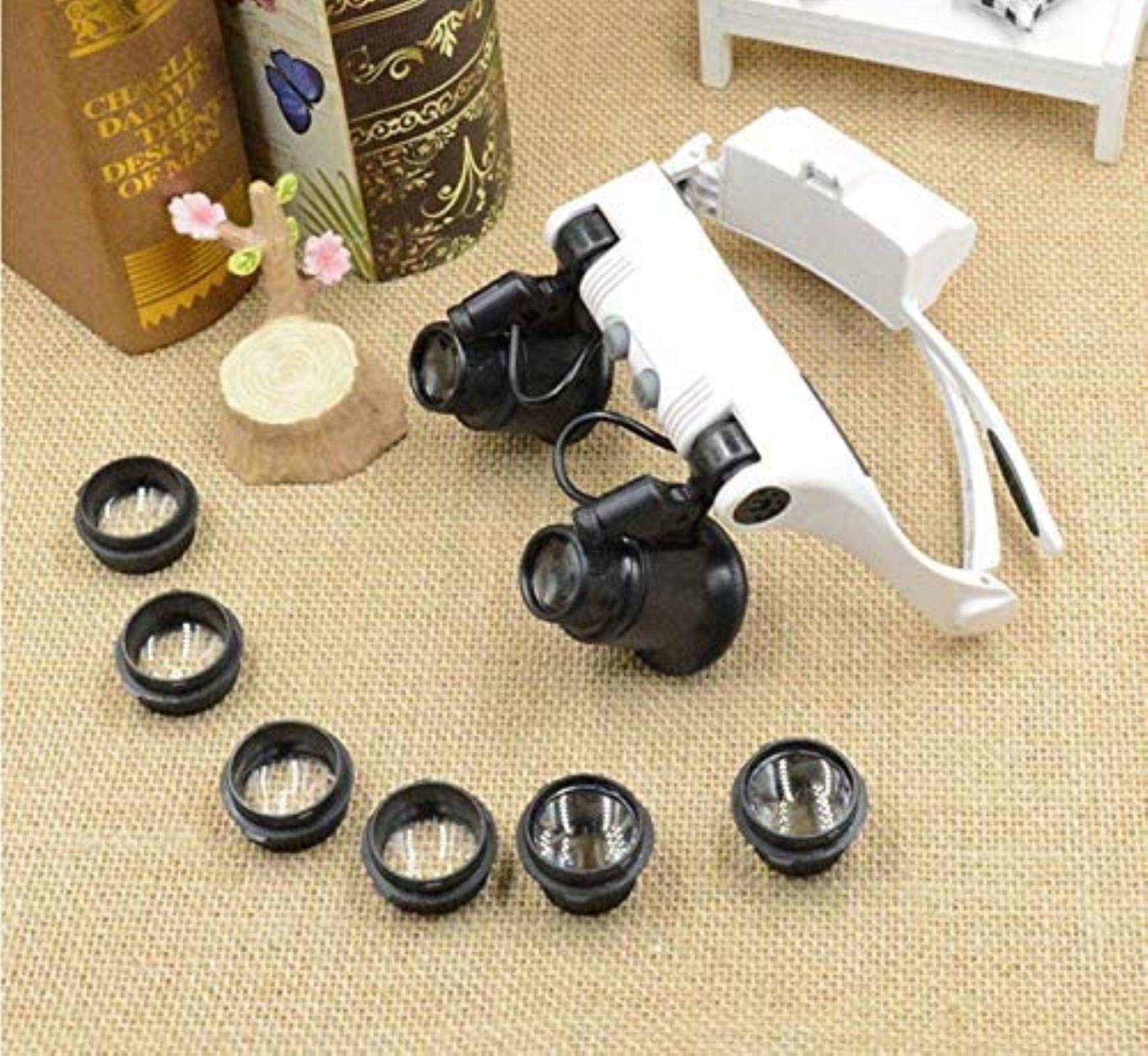 Lupa De Diadema Manos Libres con Luz Led, Lupa De Cabeza Iluminada, Lupa para Reparación De Relojes con Luz, Aumento De 10X A 25X, Plástico Abs, Lente De Resina Óptica.
