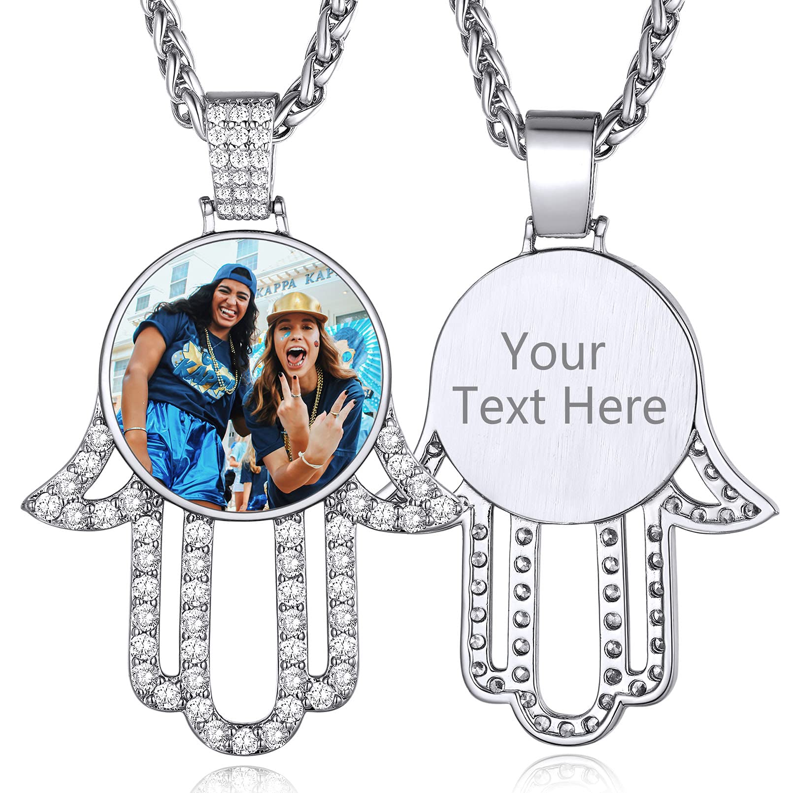 Custom4U Picture Necklace Personalized Photo Circle Chain for Men Women
