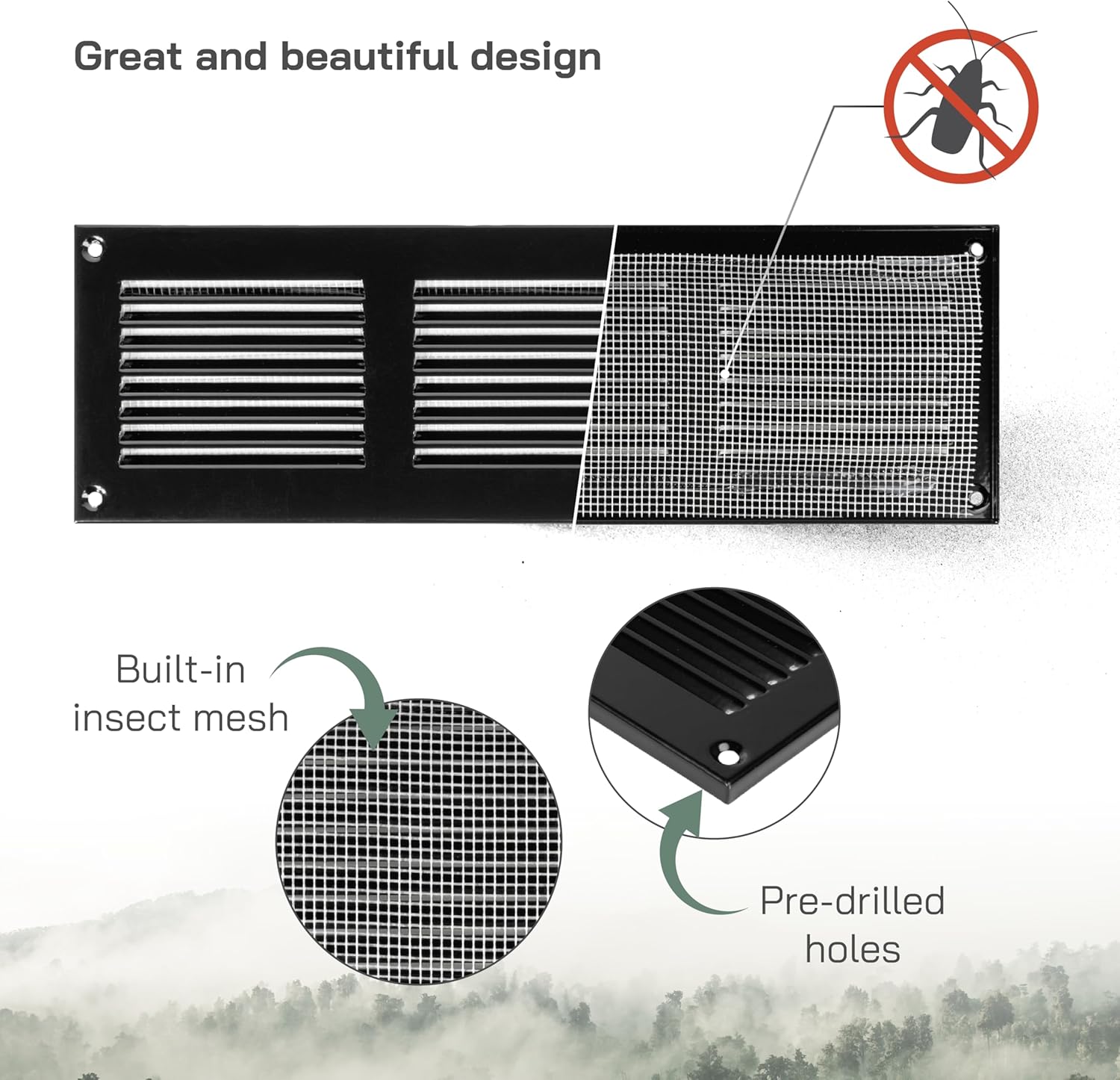 Vent Systems 12'' x 4'' Inch (Overall Dimensions) Pack of 3 - Black - Air Vent Duct Cover Metal Return Grill with Built in Pest Guard Screen HVAC Vent Duct Cover for Home Improvement