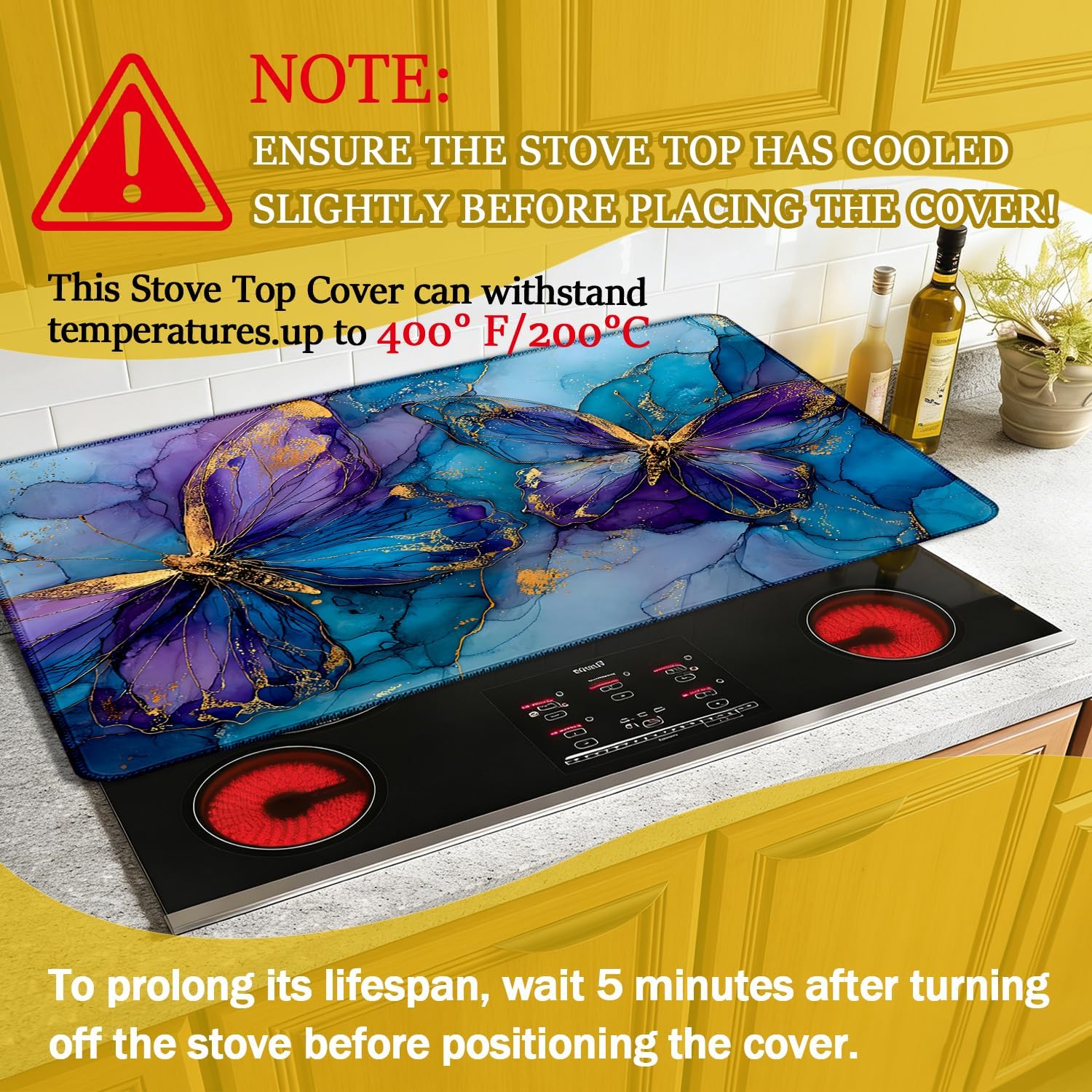 Purple Marble Butterfly Electric Stove Top Cover Protector,Glass Top Gas Stove Pad Heat Resistant Range Cooktop Mat for Kitchen 28"x20"