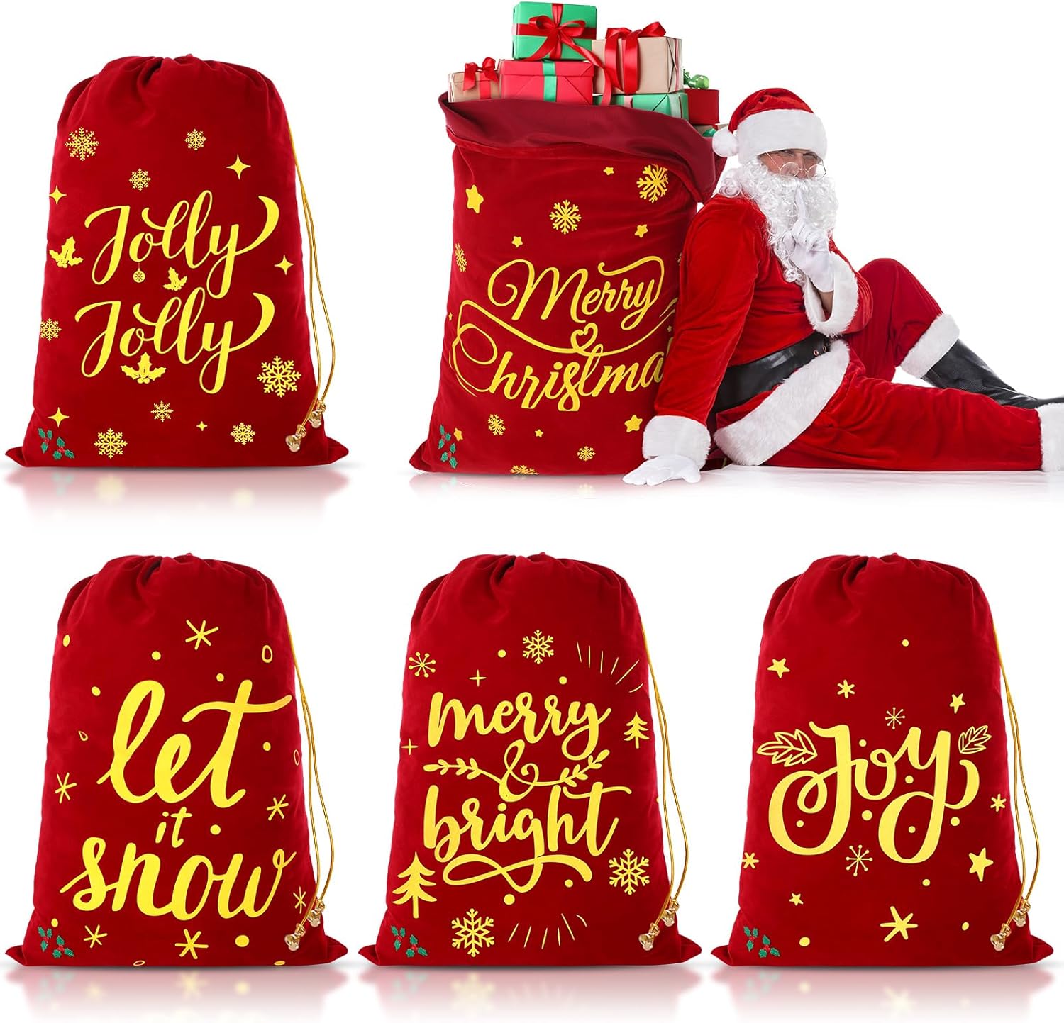 Frienda 5 Packs Large Christmas Sacks Santa Sacks Bag