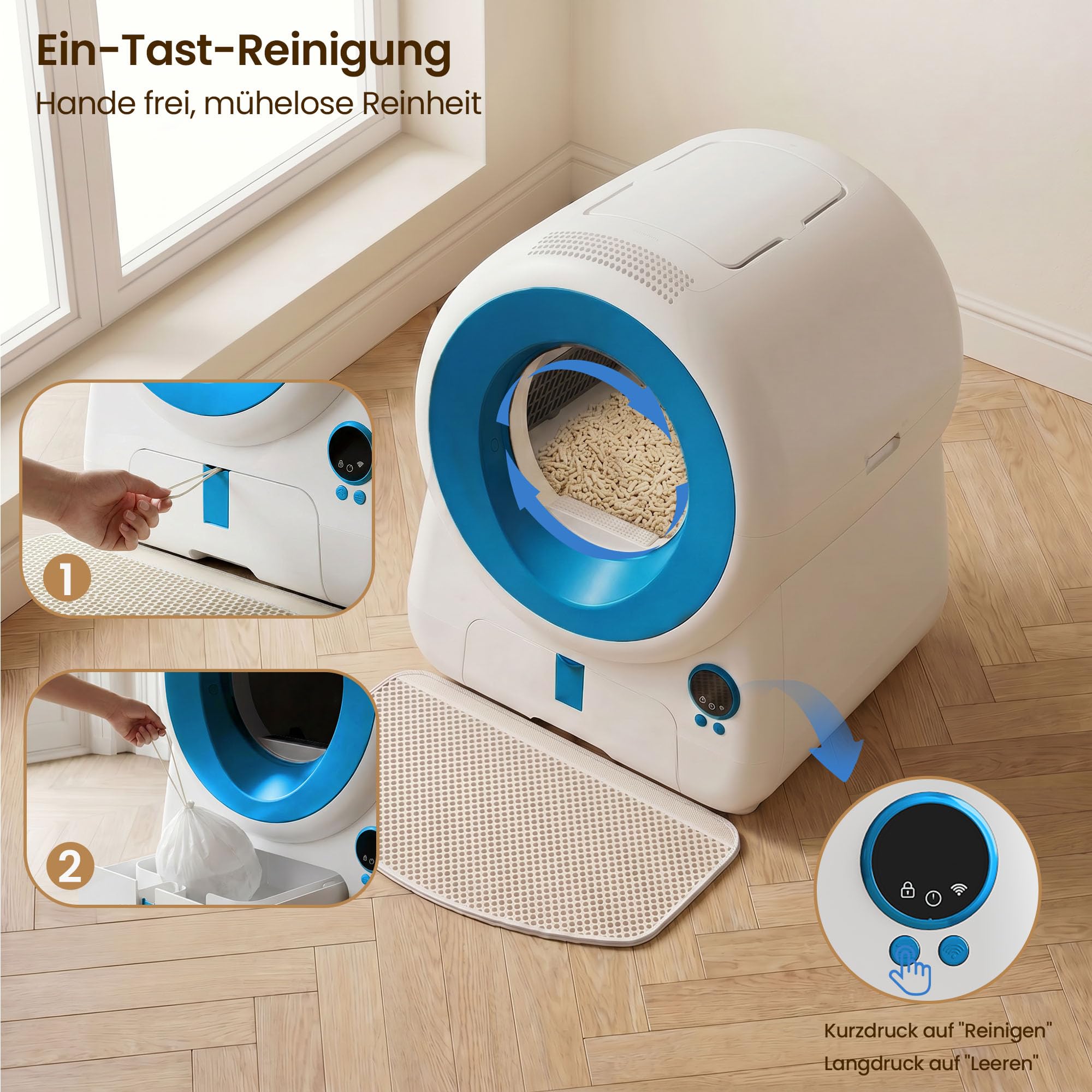 JUMMICO Katzenklo Selbstreinigend XXXL, Automatische Katzentoilette mit 100L Innenraum, 12L Fäkalienbehälter, APP-Steuerung, Luftvorhang & 10 Sicherheitssensoren für mehrere Katzen