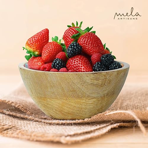 Miniatura 7 de Mela Artisans Ensaladera pequeña de madera de 6 pulgadas, cuenco para servir frutas, cereales, aperitivos y mezcla, cuencos decorativos para cocina