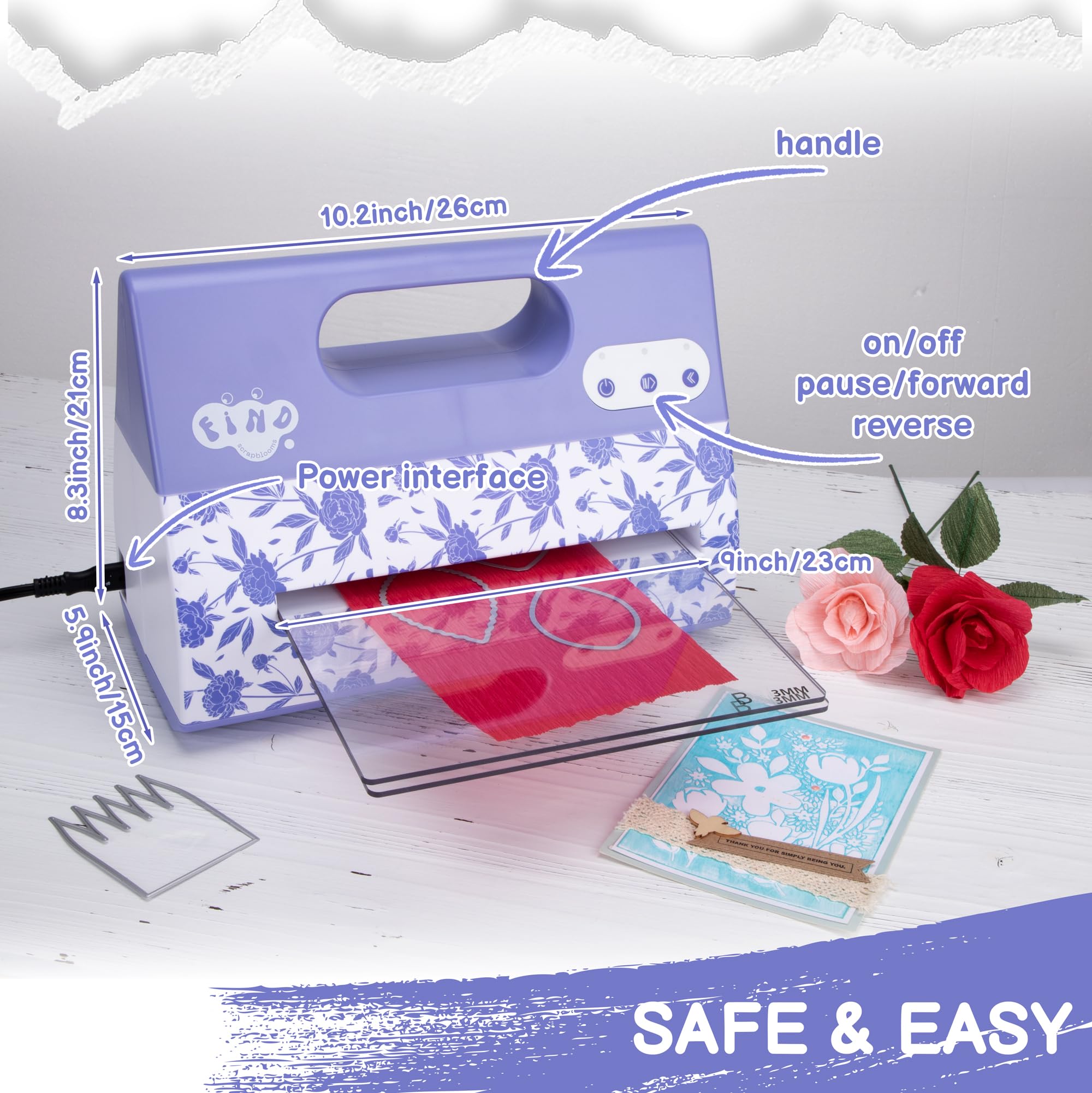 Portable Automatic A4 Die Cutting Machine,Electric 9 inch Embossing Machine kit for CardMaking，Crepe Paper Flower Making