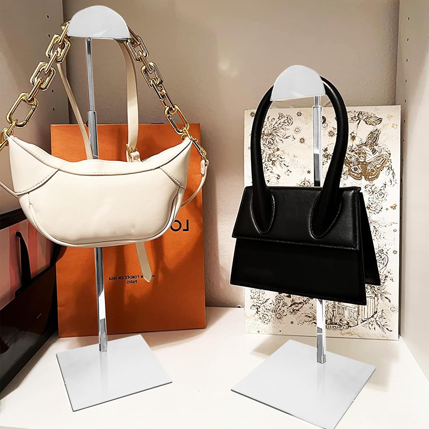 Royxen 3 Pack Purse Holder, Purse Display Stand with Adjustable Height, Bag Stands for Display, Stainless Steel Purse Rack for Bags Organizer (Silver) - Image 4