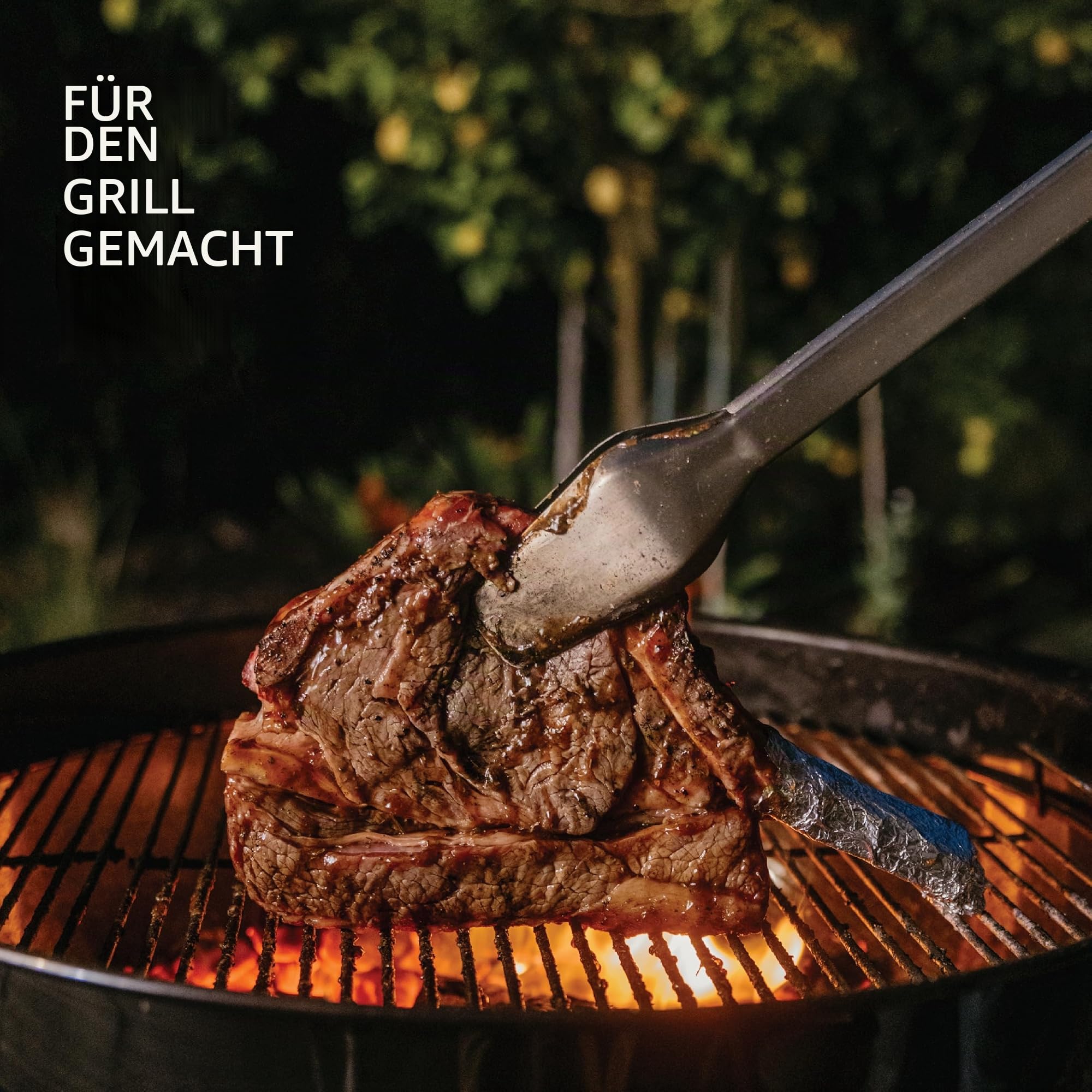 Donkey Tong 68,6 cm robuste Grillzange | Extra lange Grillzange mit Eichenholzgriff | Handgefertigte Fleischzange aus Edelstahl zum Grillen, Räuchern, Holzkohle & Lagerfeuer Kochen | Grillgeschenk für