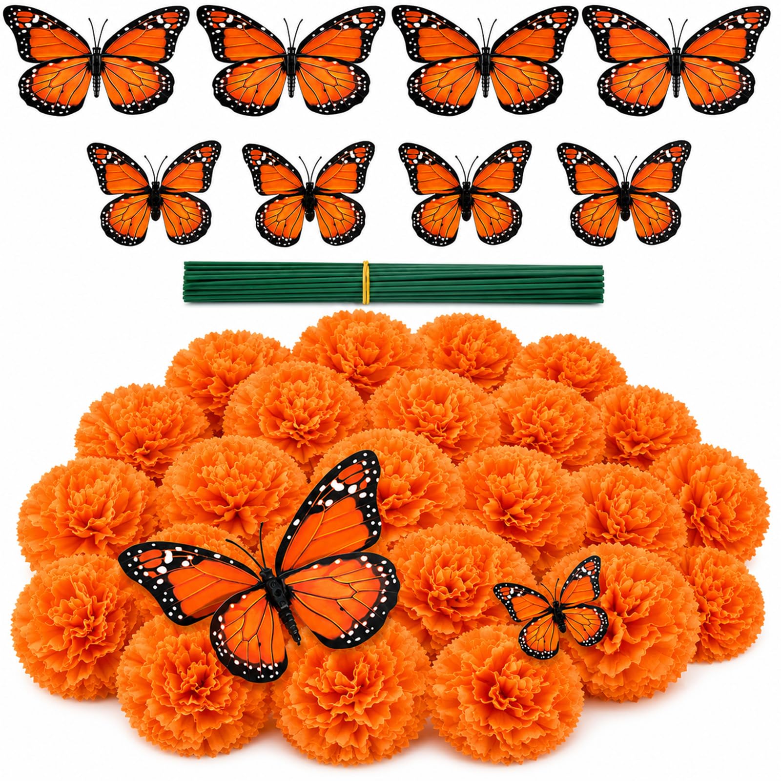 42 PCS Day Of The Dead Decorations Marigold Flowers Butterfly Diwali Decor