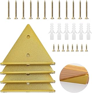 Halyuhn Floating Shelf Brackets 4 Pcs for Small Floating Wood Shelves, 4 x 3 inches Extra Small Gold Shelf Brackets with 2 inches Anchor Screws, Gold Triangle Shelf Hardware Set for Wood Shelf