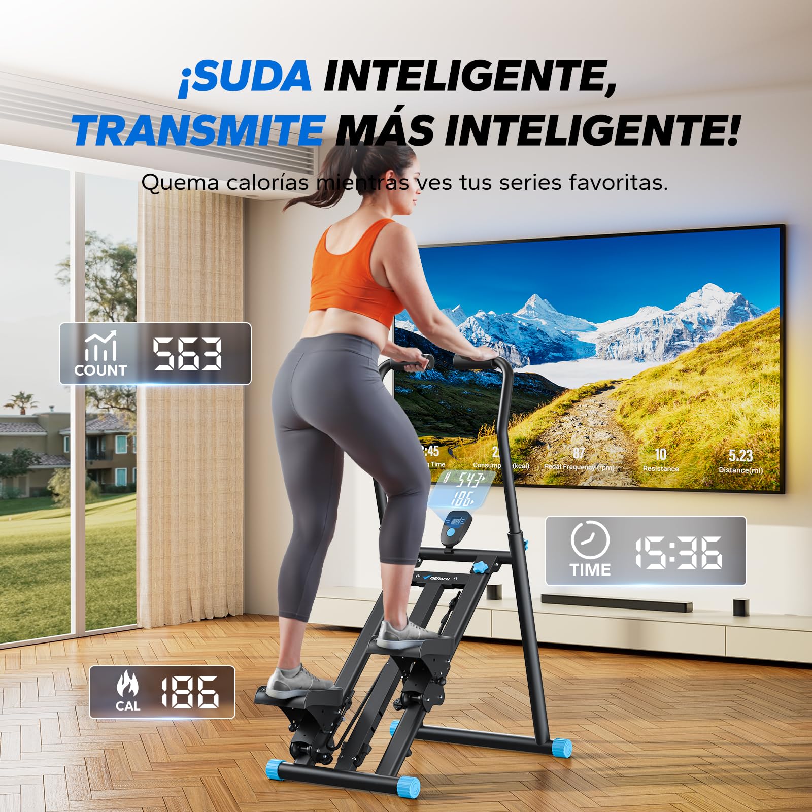 MERACH 2026 Stair Stepper Pro, Stairmaster para el hogar con Resistencia Ajustable en 3 Niveles, Plegable Cardio Vertical escaleras con Manillar Ajustable para el hogar, la Oficina o el Gimnasio