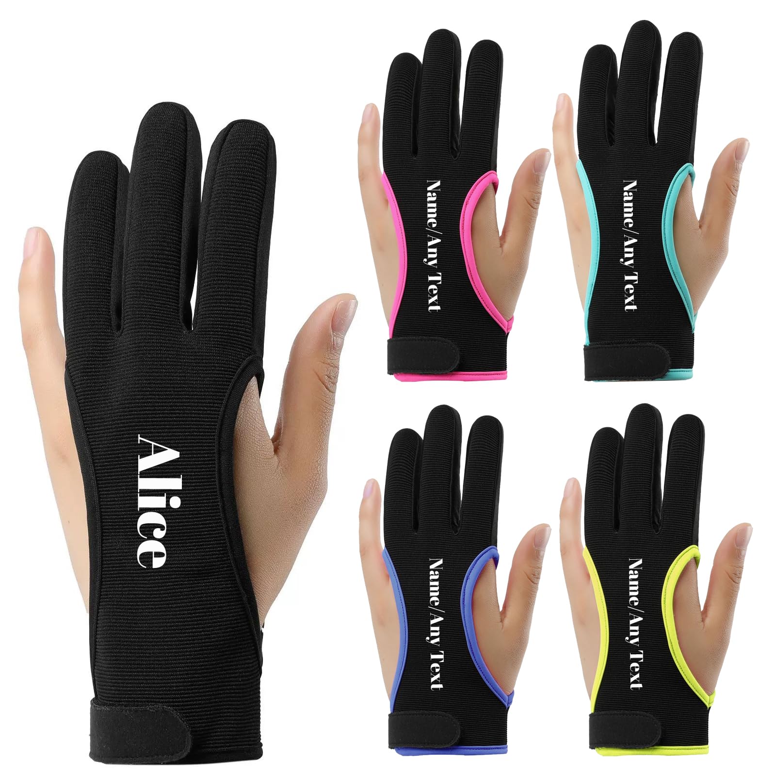 JPHCHSC Personalized Archery Glove, Three Finger Shooting Hunting Glove with Leather Protector, Customizable with Name or Text, for Youth and Adult Beginners (5 colors to choose, L)